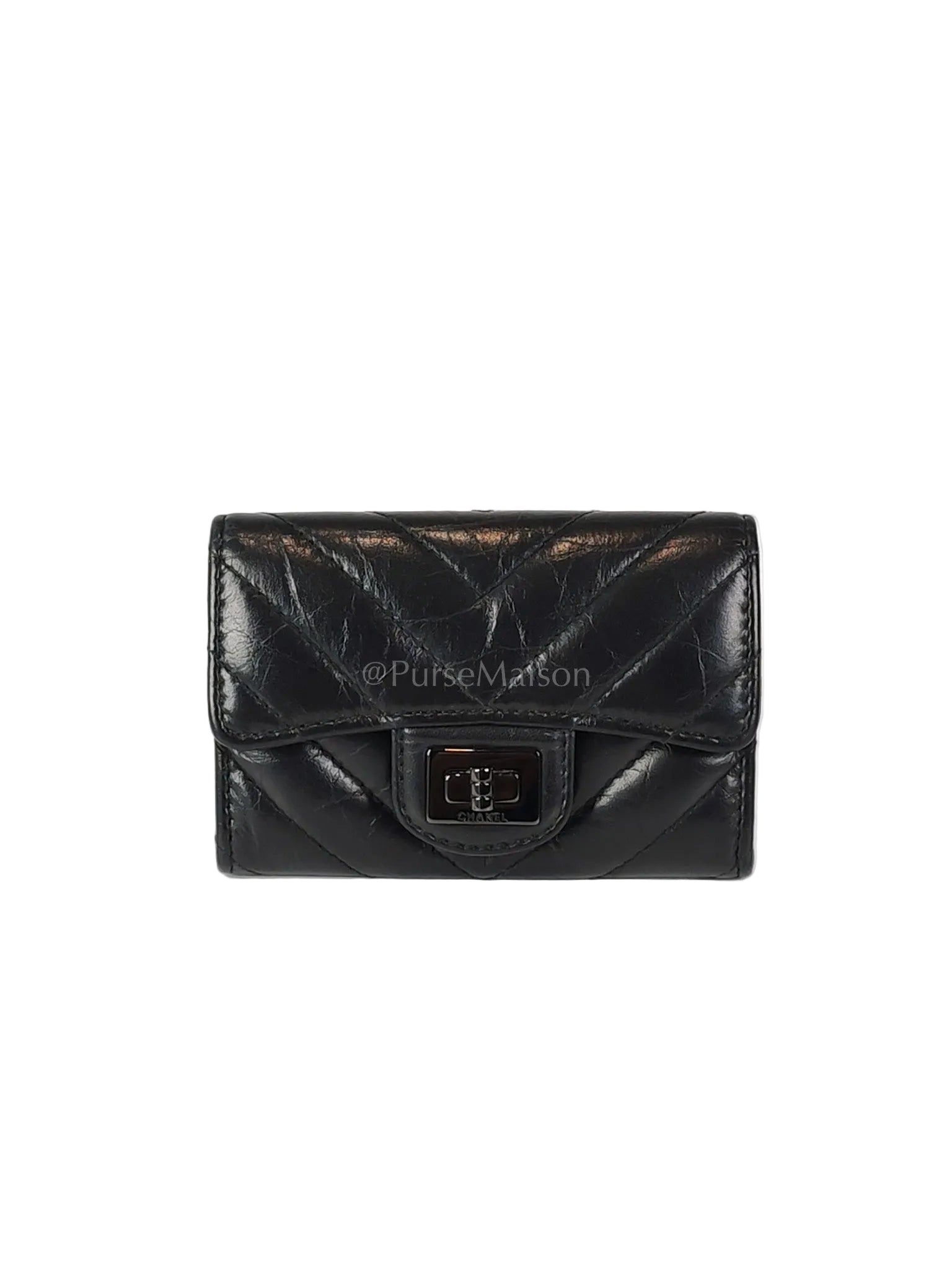 Reissue Flap Card Holder So Black in Distressed Calfskin Leather Series 24 | Purse Maison Luxury Bags Shop