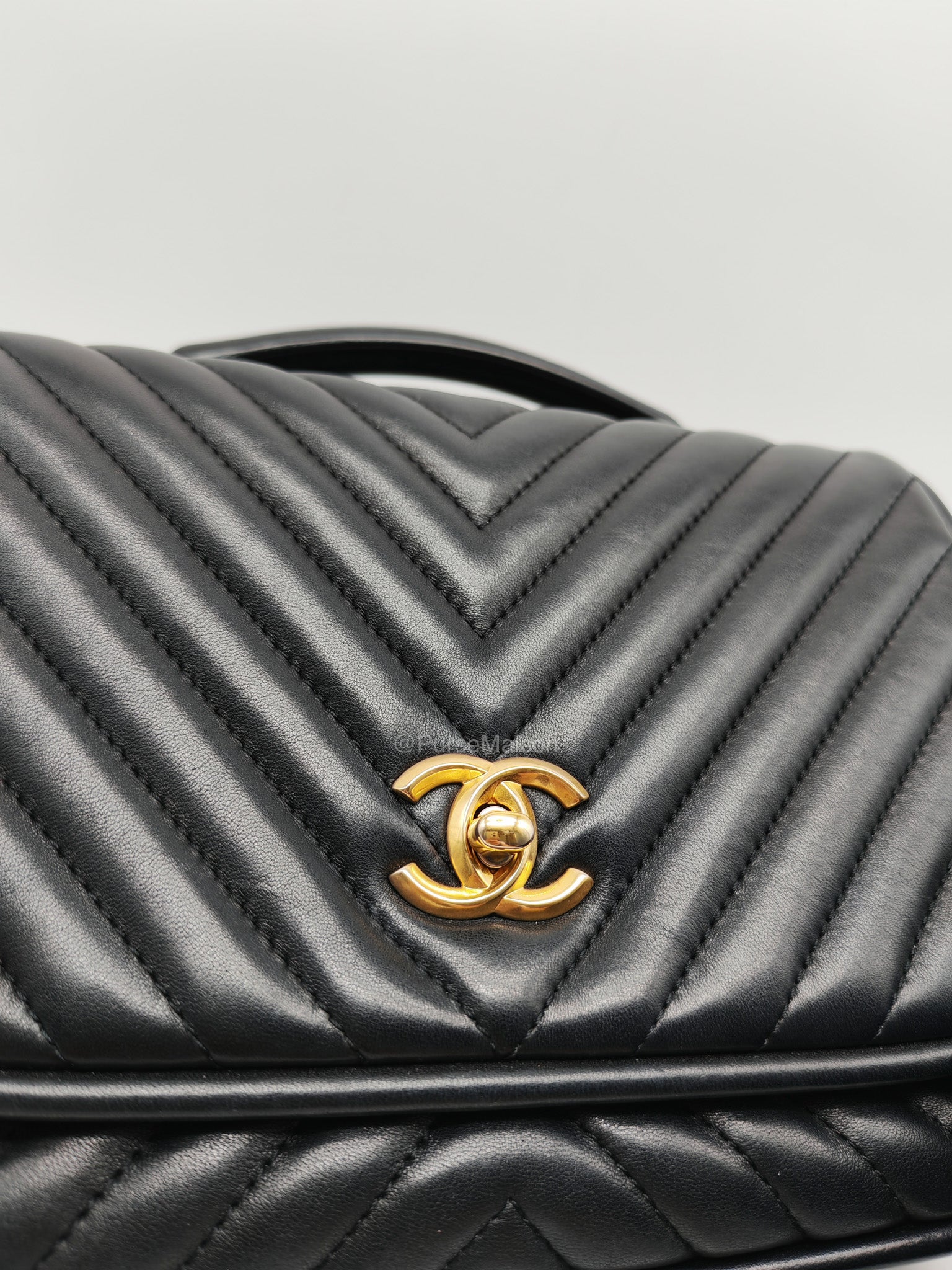 Chanel Reverse Chevron Top Handle Flap Bag in Black Quilted Lambskin Leather and Aged Gold Hardware Series 24 | Purse Maison Luxury Bags Shop