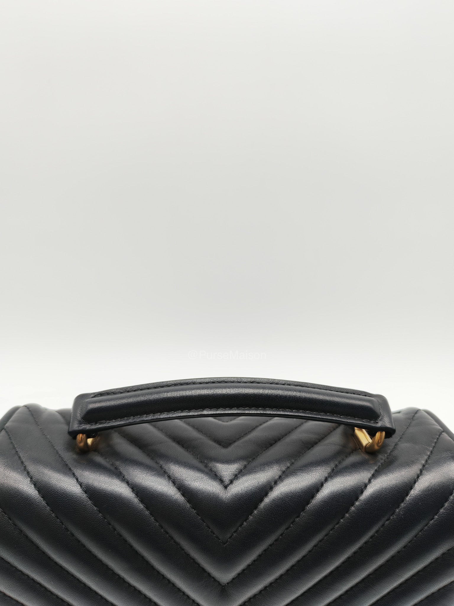 Chanel Reverse Chevron Top Handle Flap Bag in Black Quilted Lambskin Leather and Aged Gold Hardware Series 24 | Purse Maison Luxury Bags Shop