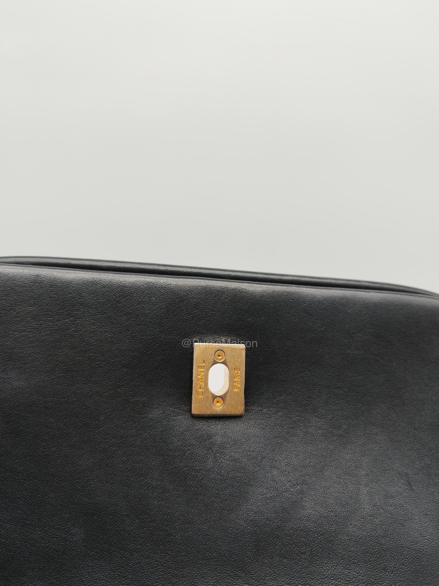 Chanel Reverse Chevron Top Handle Flap Bag in Black Quilted Lambskin Leather and Aged Gold Hardware Series 24 | Purse Maison Luxury Bags Shop