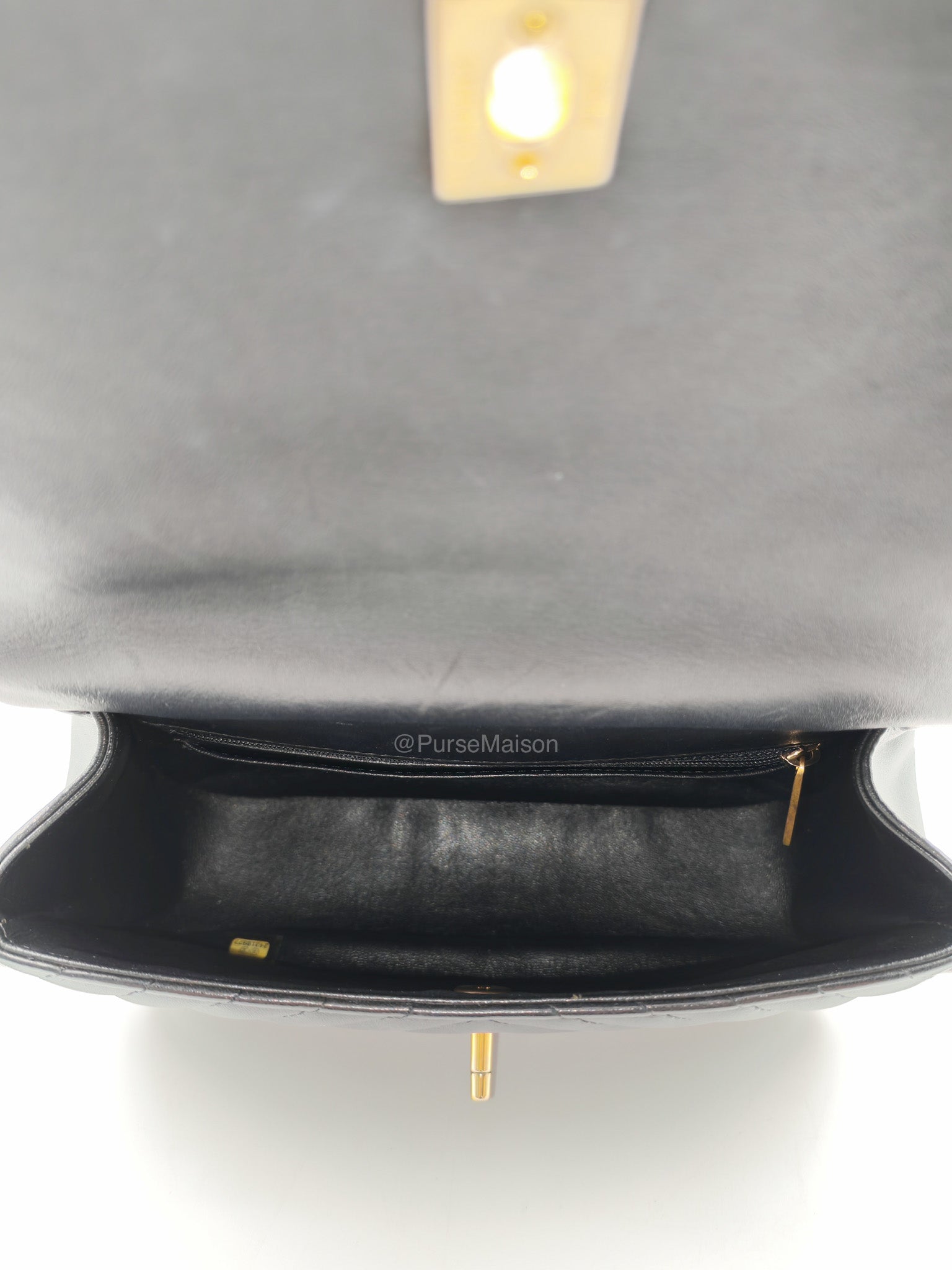 Chanel Reverse Chevron Top Handle Flap Bag in Black Quilted Lambskin Leather and Aged Gold Hardware Series 24 | Purse Maison Luxury Bags Shop