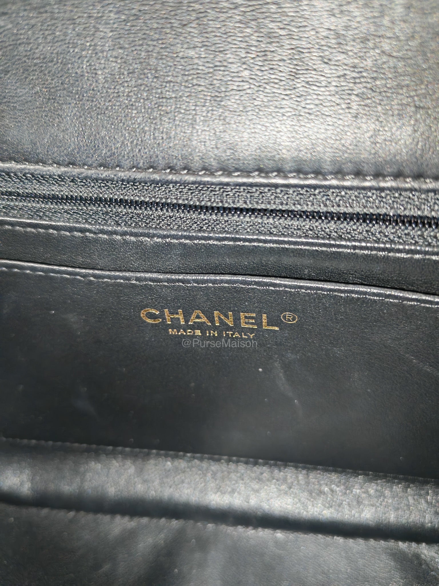 Chanel Reverse Chevron Top Handle Flap Bag in Black Quilted Lambskin Leather and Aged Gold Hardware Series 24 | Purse Maison Luxury Bags Shop