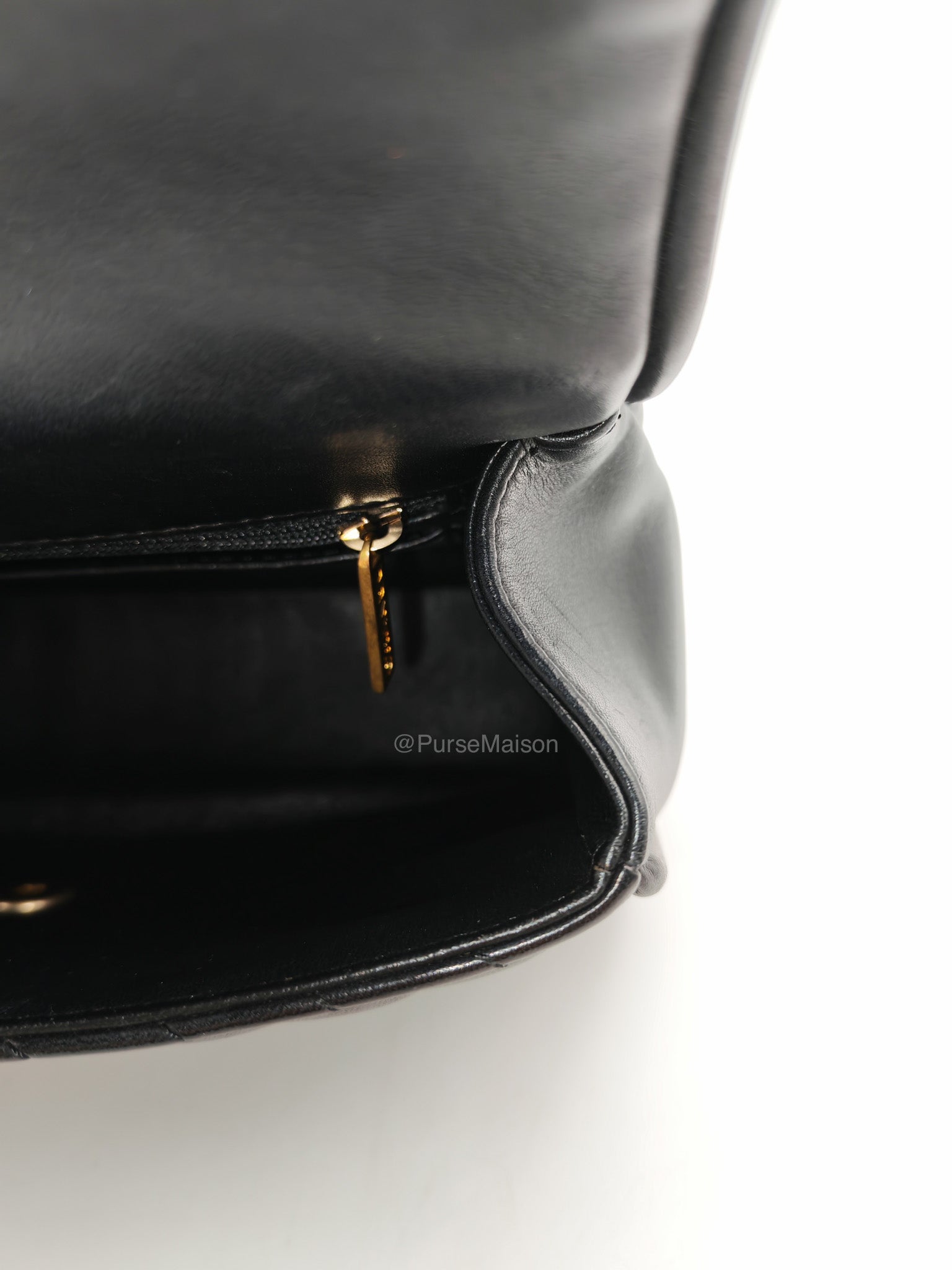 Chanel Reverse Chevron Top Handle Flap Bag in Black Quilted Lambskin Leather and Aged Gold Hardware Series 24 | Purse Maison Luxury Bags Shop