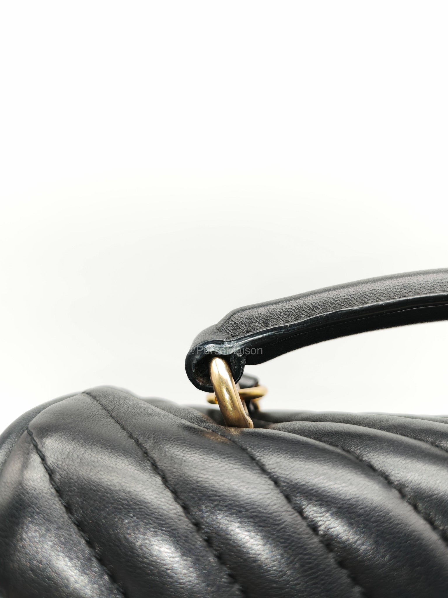 Chanel Reverse Chevron Top Handle Flap Bag in Black Quilted Lambskin Leather and Aged Gold Hardware Series 24 | Purse Maison Luxury Bags Shop