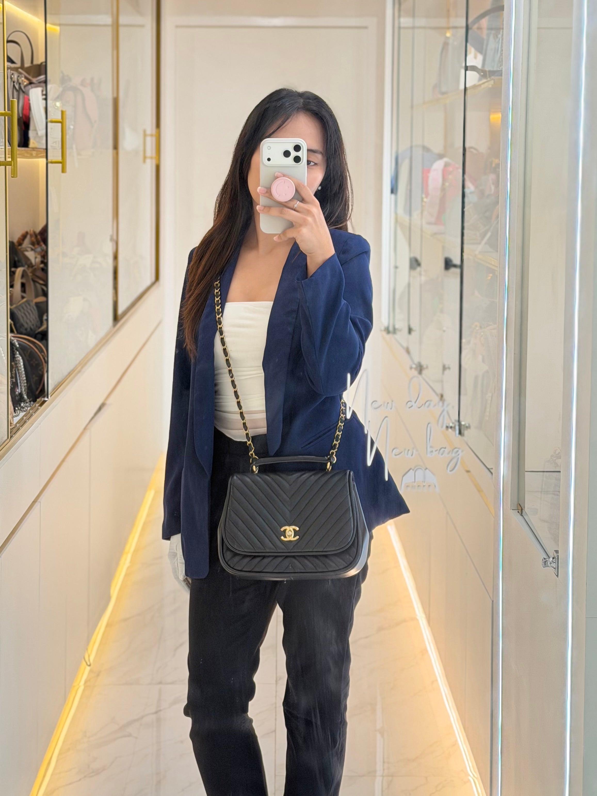 Reverse Chevron Quilted Top Handle Flap Bag in Lambskin Leather and Aged Gold Hardware Series 24 | Purse Maison Luxury Bags Shop