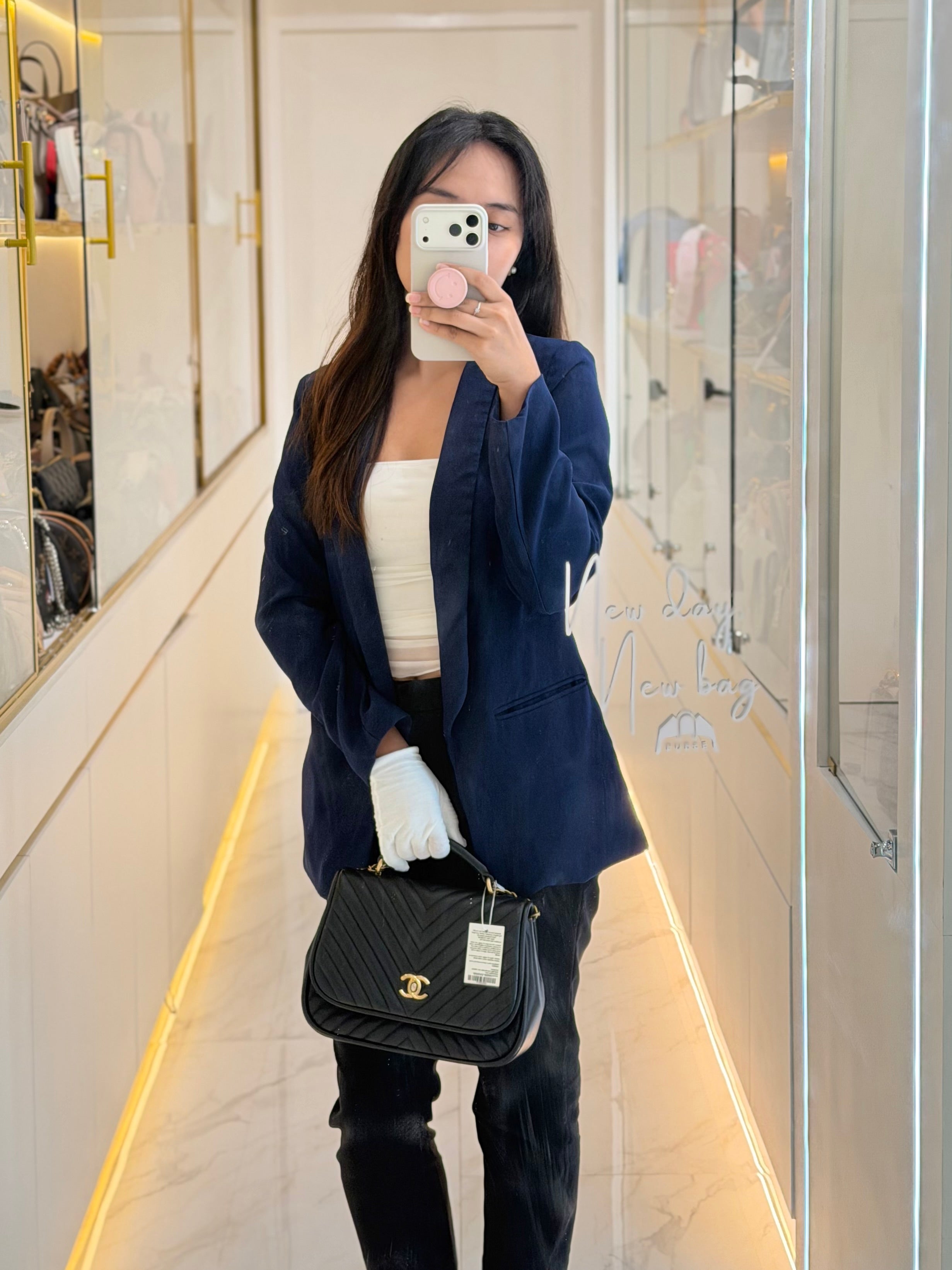Reverse Chevron Quilted Top Handle Flap Bag in Lambskin Leather and Aged Gold Hardware Series 24 | Purse Maison Luxury Bags Shop