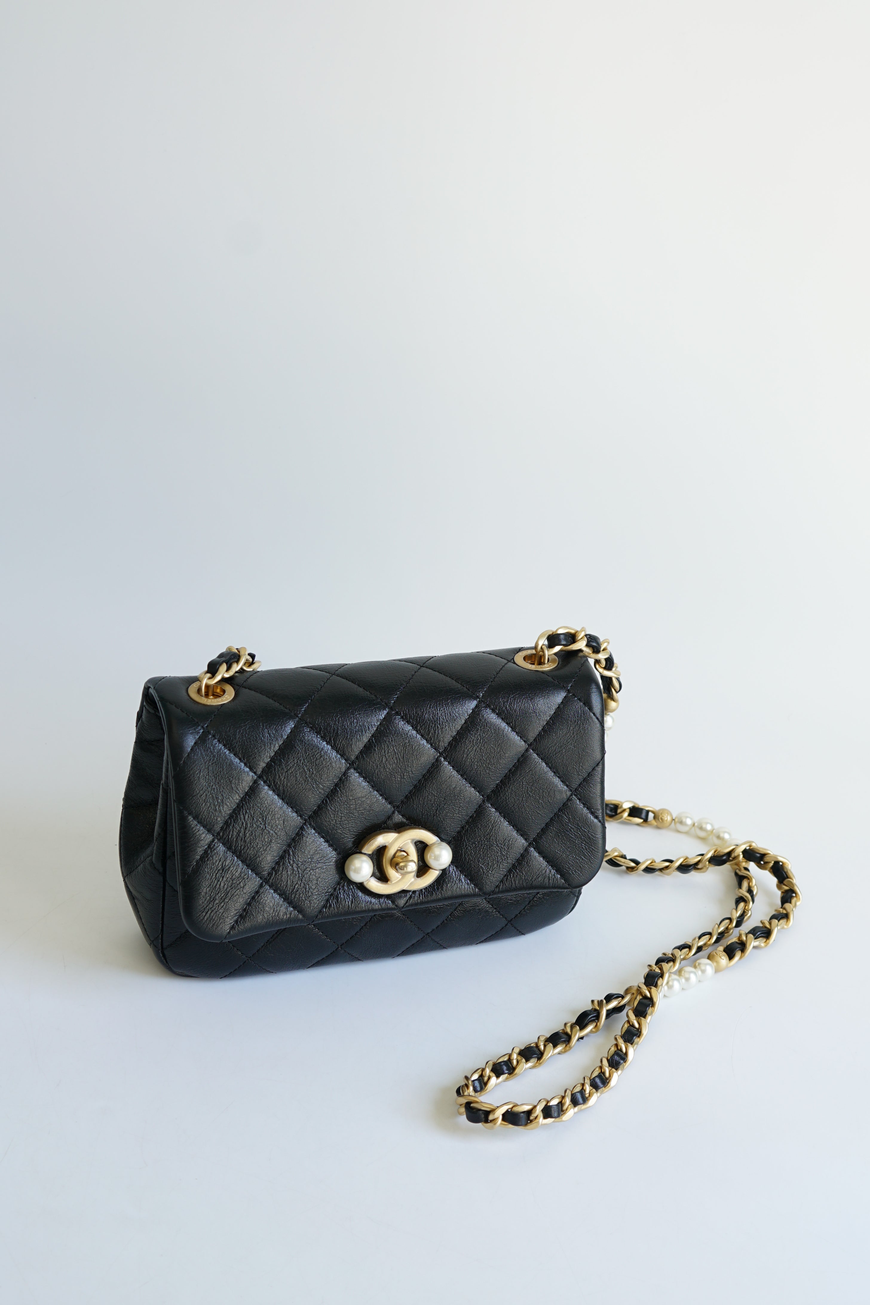 Chanel Seasonal Mini Flap Pearl CC and Chain in Black