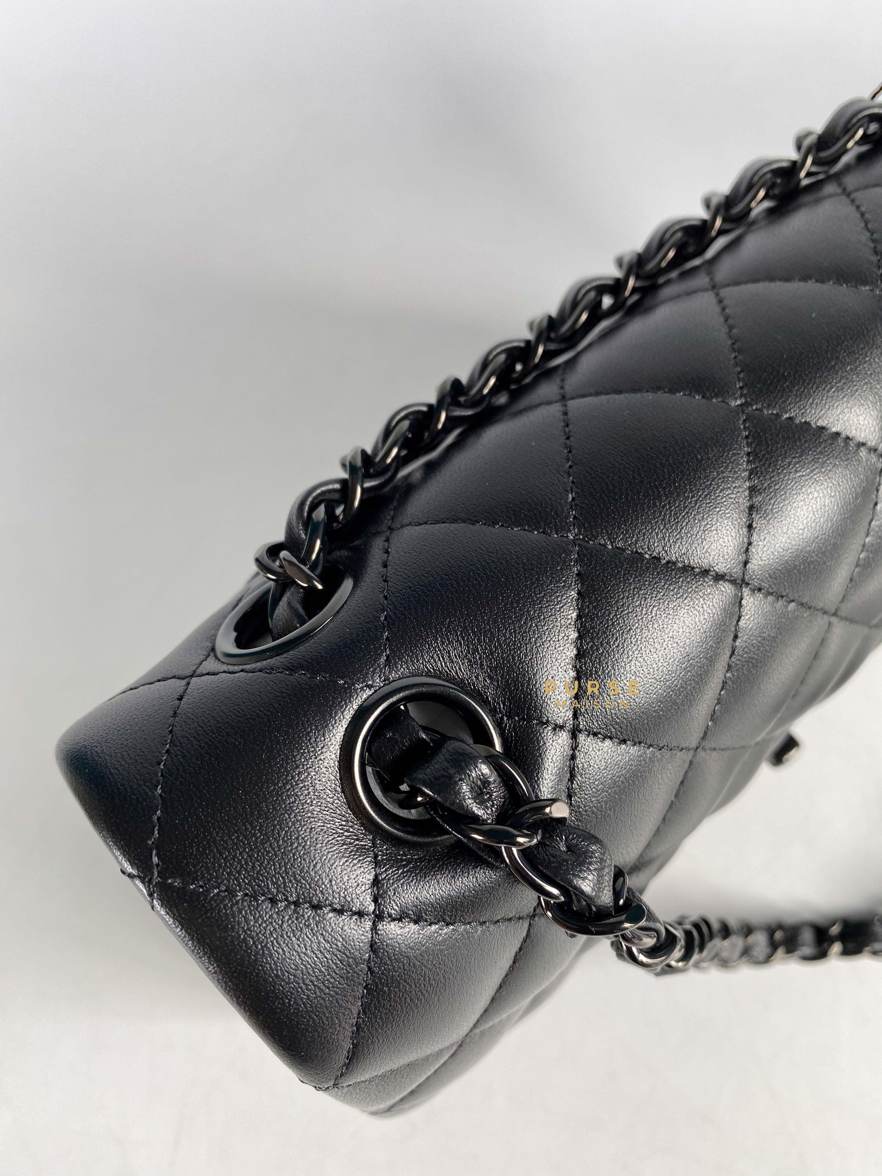Chanel So Black Small Double Classic Flap in Lambskin Leather (Microchip) | Purse Maison Luxury Bags Shop