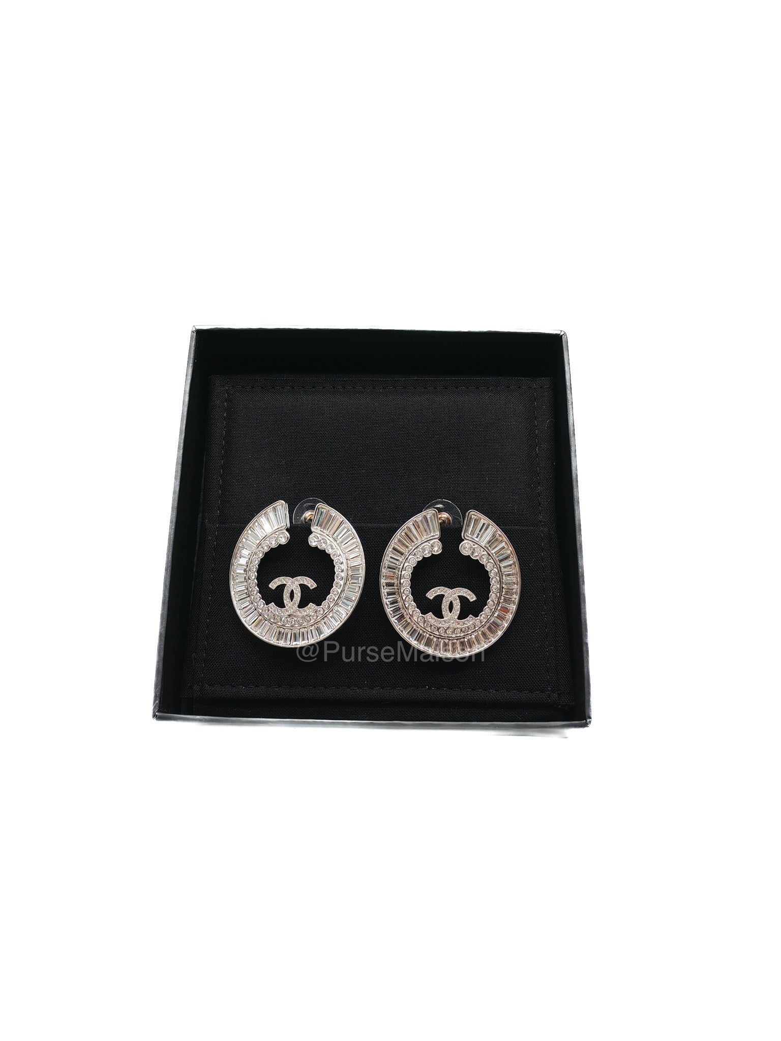 Chanel Strass Baguette Round Hoop Earrings | Purse Maison Luxury Bags Shop