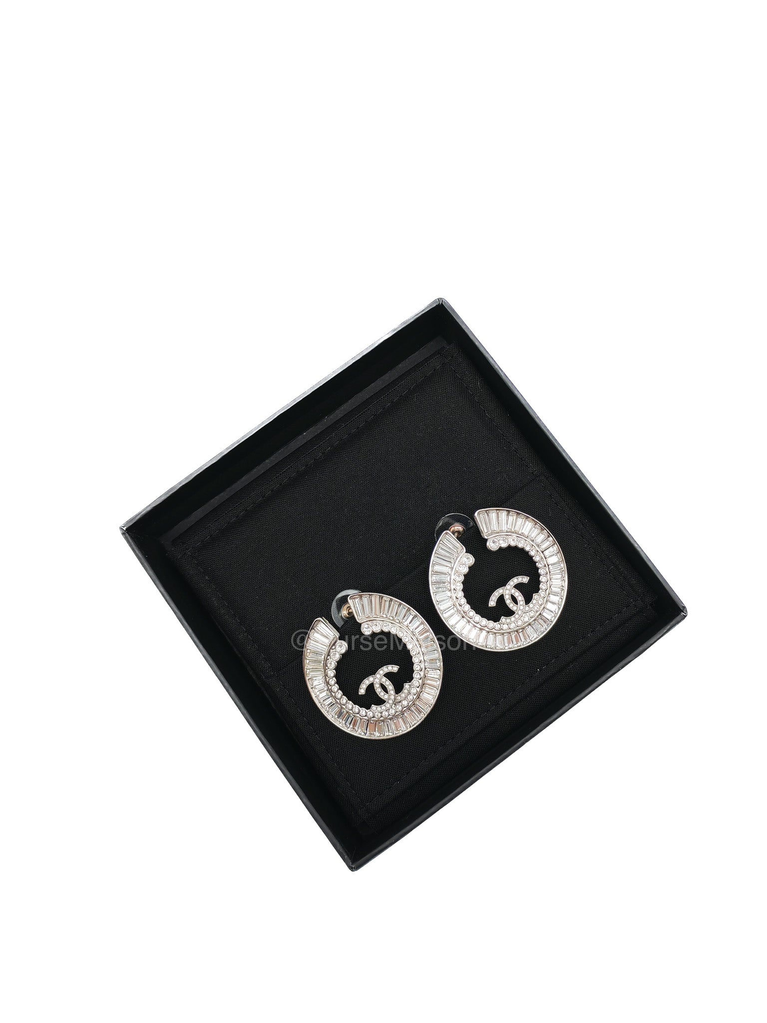 Chanel Strass Baguette Round Hoop Earrings | Purse Maison Luxury Bags Shop