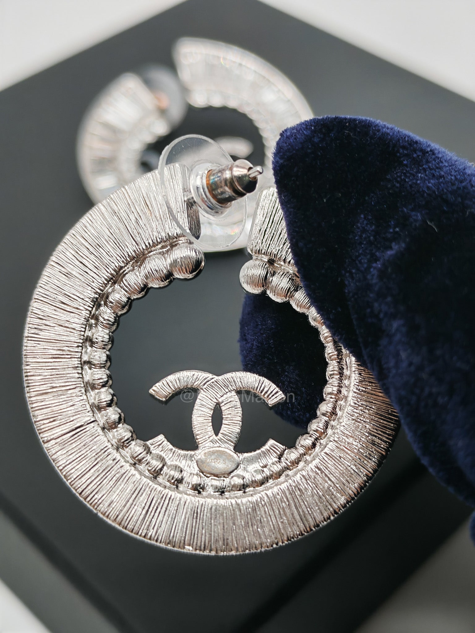 Chanel Strass Baguette Round Hoop Earrings | Purse Maison Luxury Bags Shop