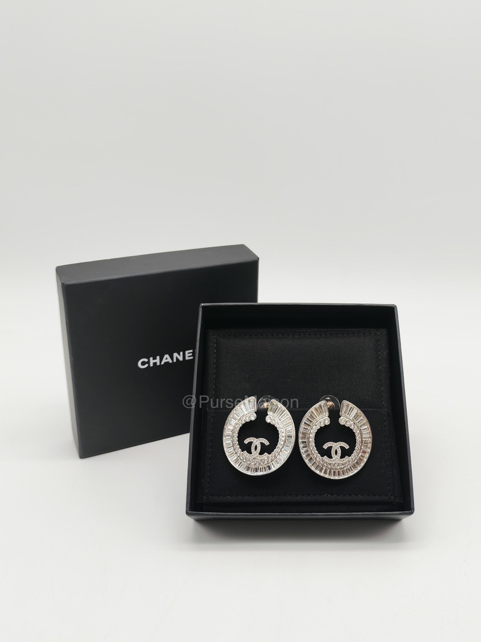 Chanel Strass Baguette Round Hoop Earrings | Purse Maison Luxury Bags Shop