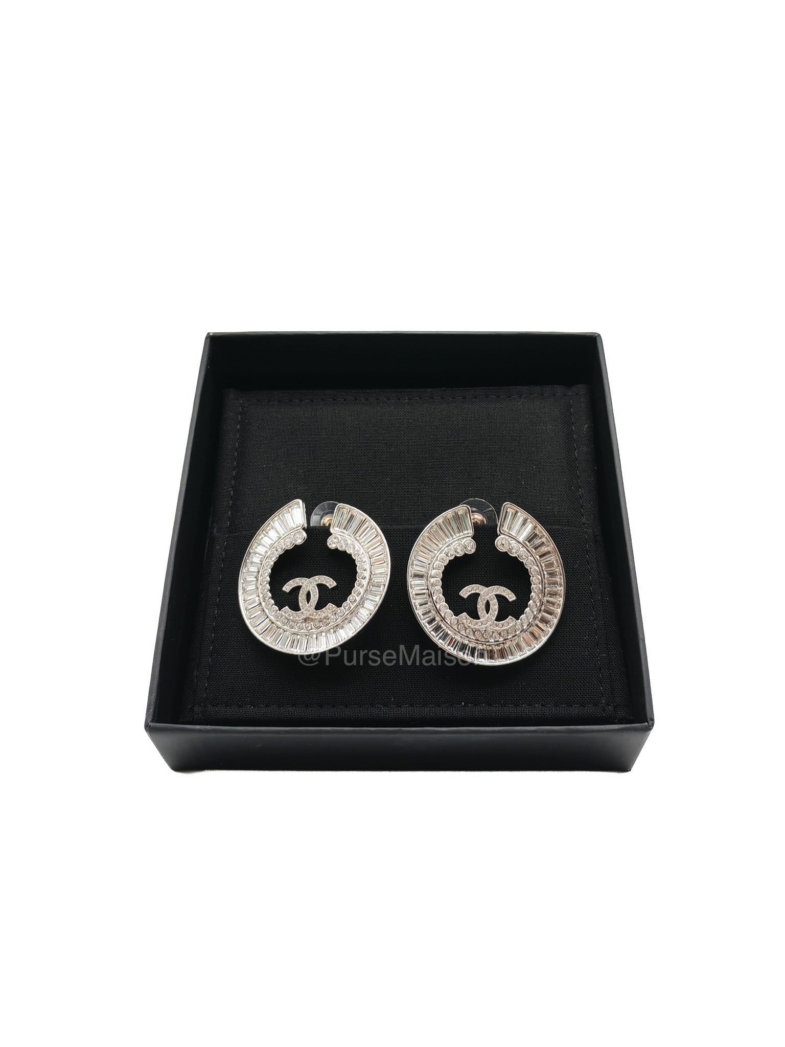 Chanel Strass Baguette Round Hoop Earrings | Purse Maison Luxury Bags Shop