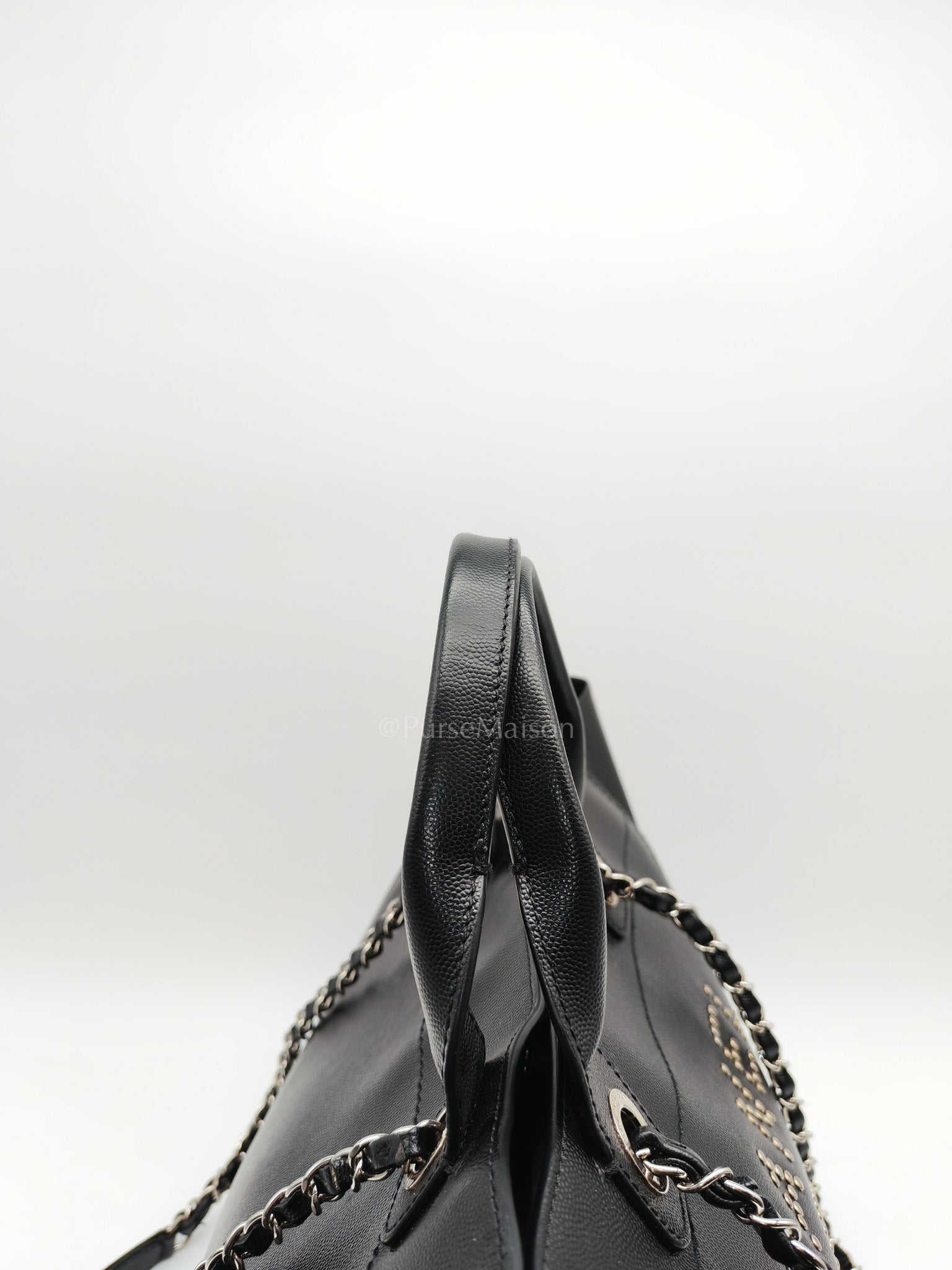 Chanel Studded Deauville Tote Bag Large in Black Caviar Leather Silver Hardware (Series 25) | Purse Maison Luxury Bags Shop