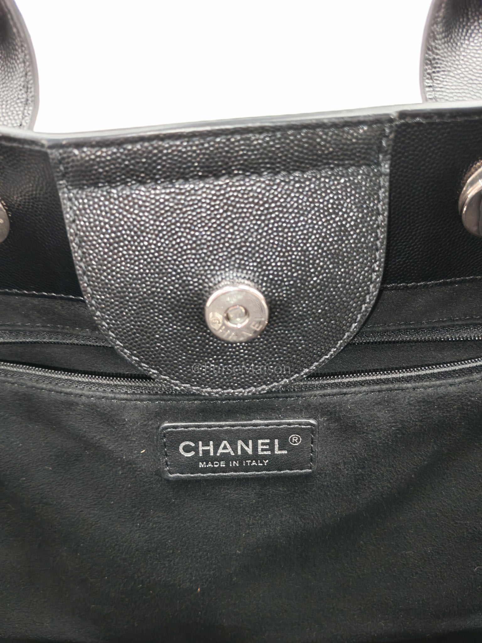 Chanel Studded Deauville Tote Bag Large in Black Caviar Leather Silver Hardware (Series 25) | Purse Maison Luxury Bags Shop