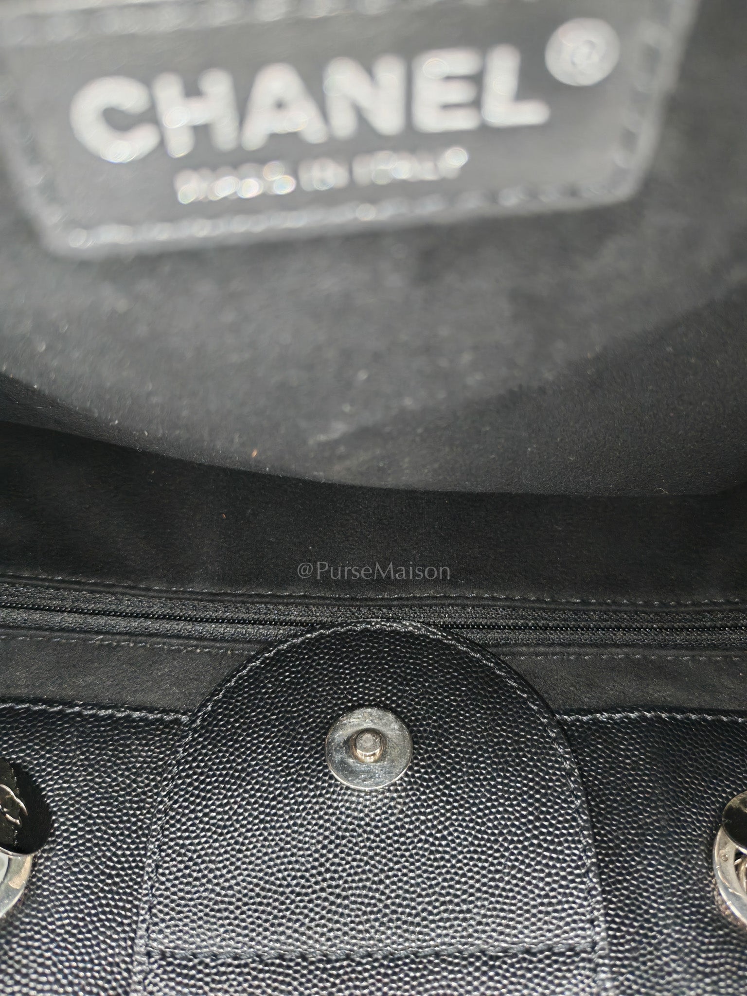 Chanel Studded Deauville Tote Bag Large in Black Caviar Leather Silver Hardware (Series 25) | Purse Maison Luxury Bags Shop