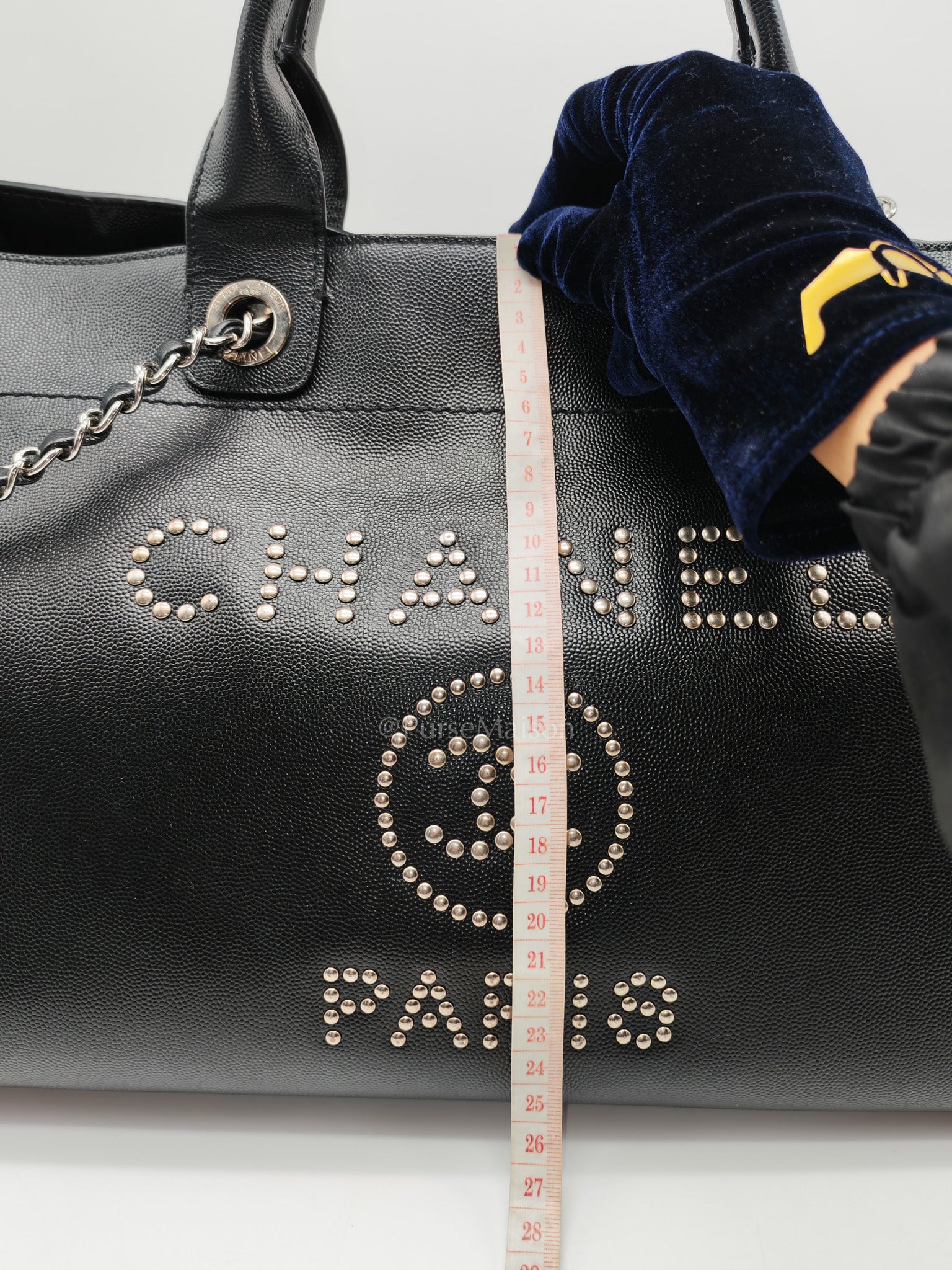 Chanel Studded Deauville Tote Bag Large in Black Caviar Leather Silver Hardware (Series 25) | Purse Maison Luxury Bags Shop