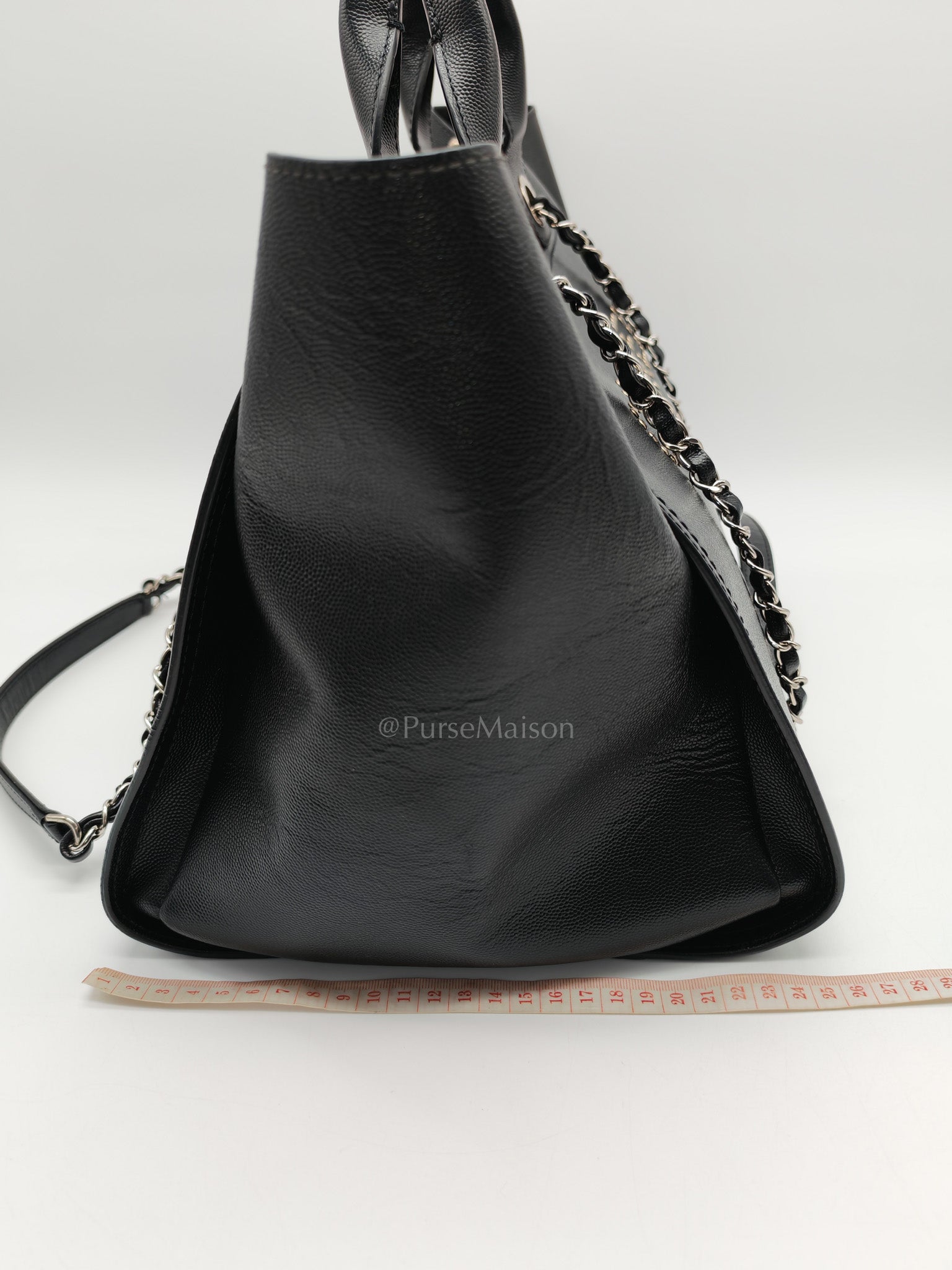 Chanel Studded Deauville Tote Bag Large in Black Caviar Leather Silver Hardware (Series 25) | Purse Maison Luxury Bags Shop