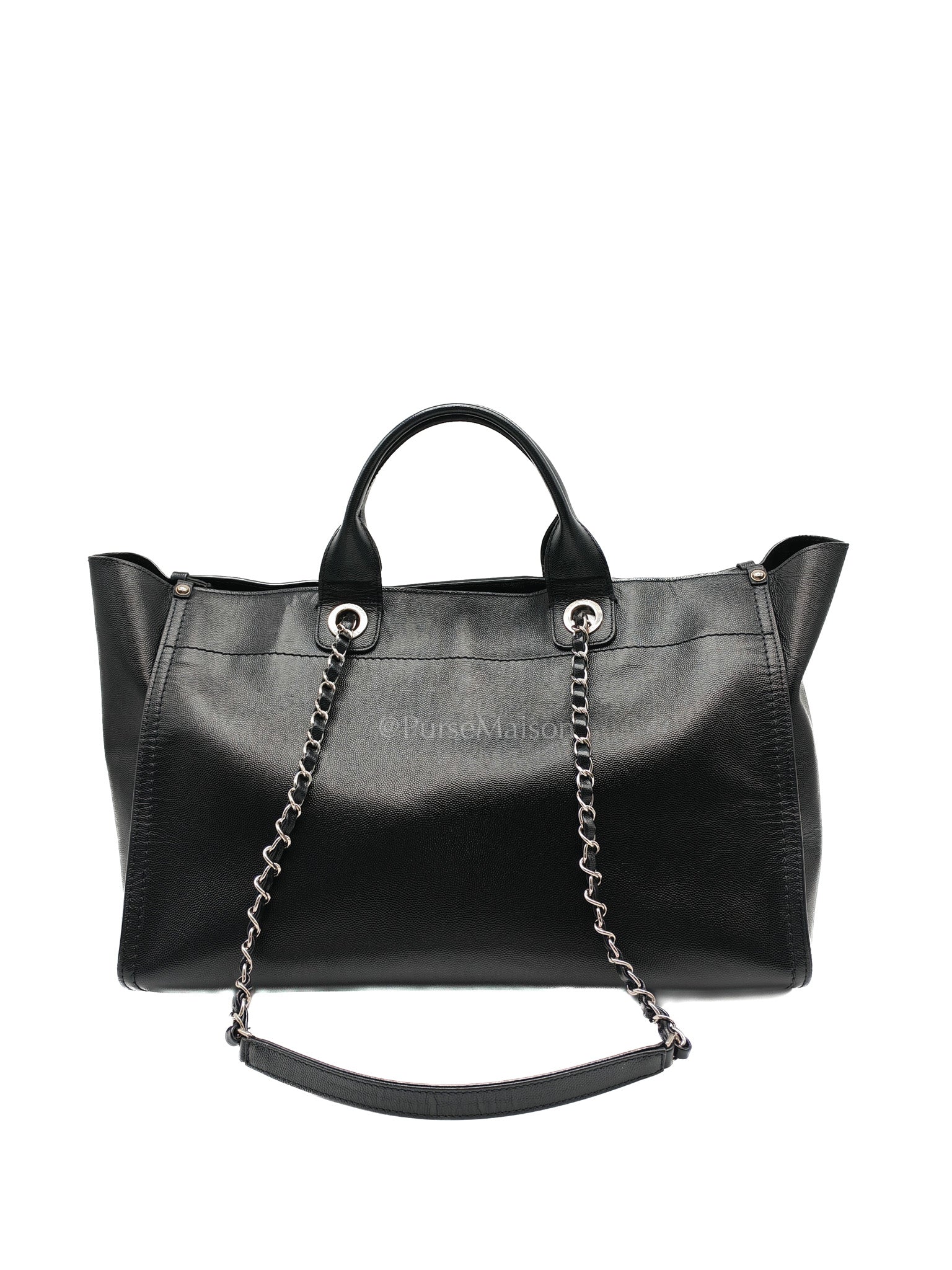 Chanel Studded Deauville Tote Bag Large in Black Caviar Leather Silver Hardware (Series 25) | Purse Maison Luxury Bags Shop