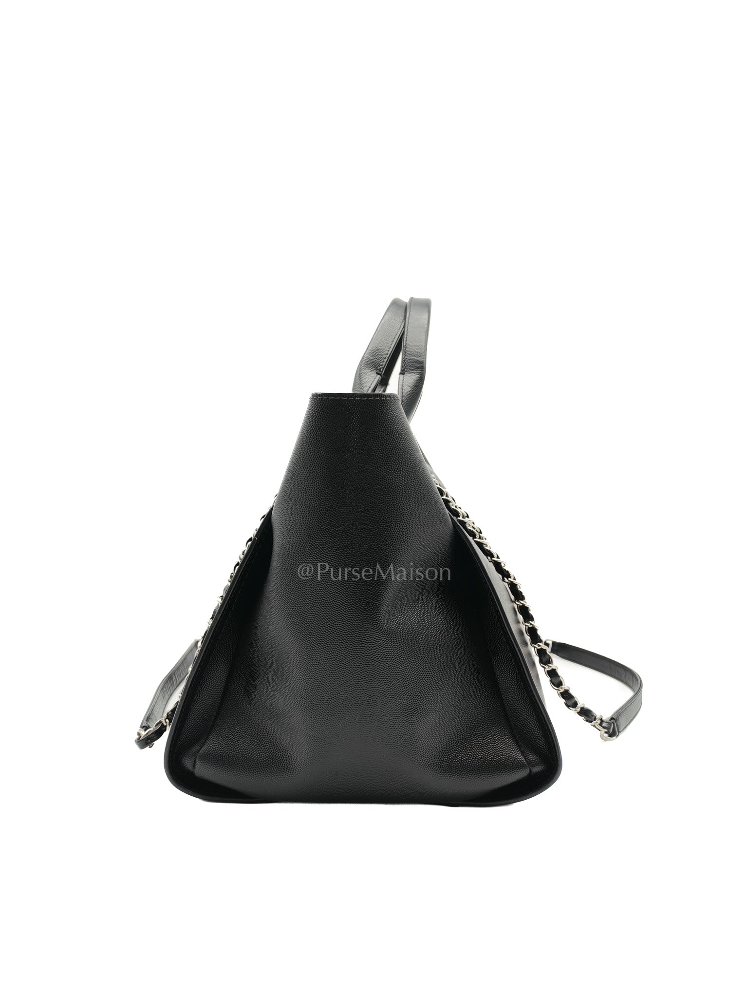 Chanel Studded Deauville Tote Bag Large in Black Caviar Leather Silver Hardware (Series 25) | Purse Maison Luxury Bags Shop