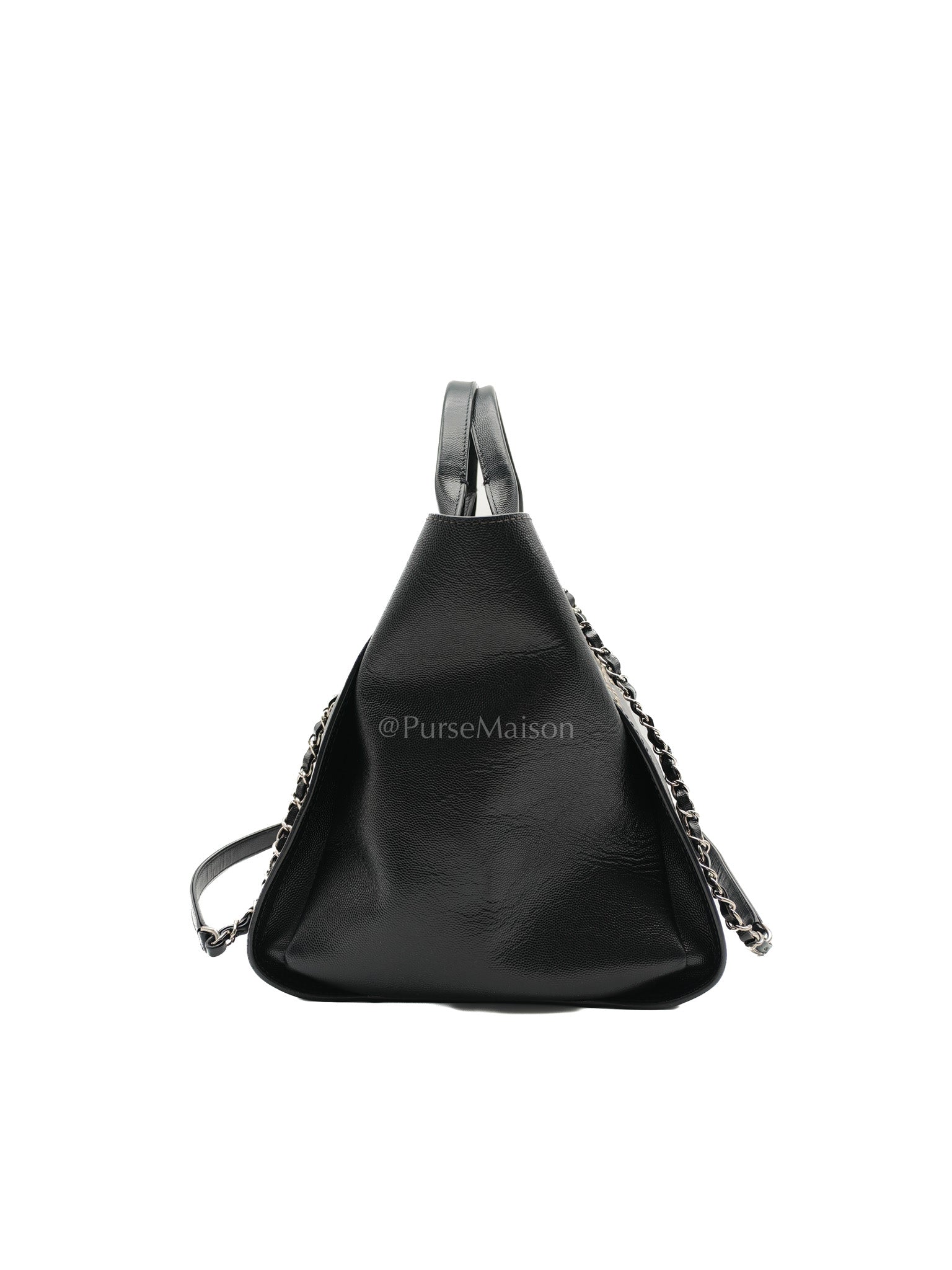 Chanel Studded Deauville Tote Bag Large in Black Caviar Leather Silver Hardware (Series 25) | Purse Maison Luxury Bags Shop