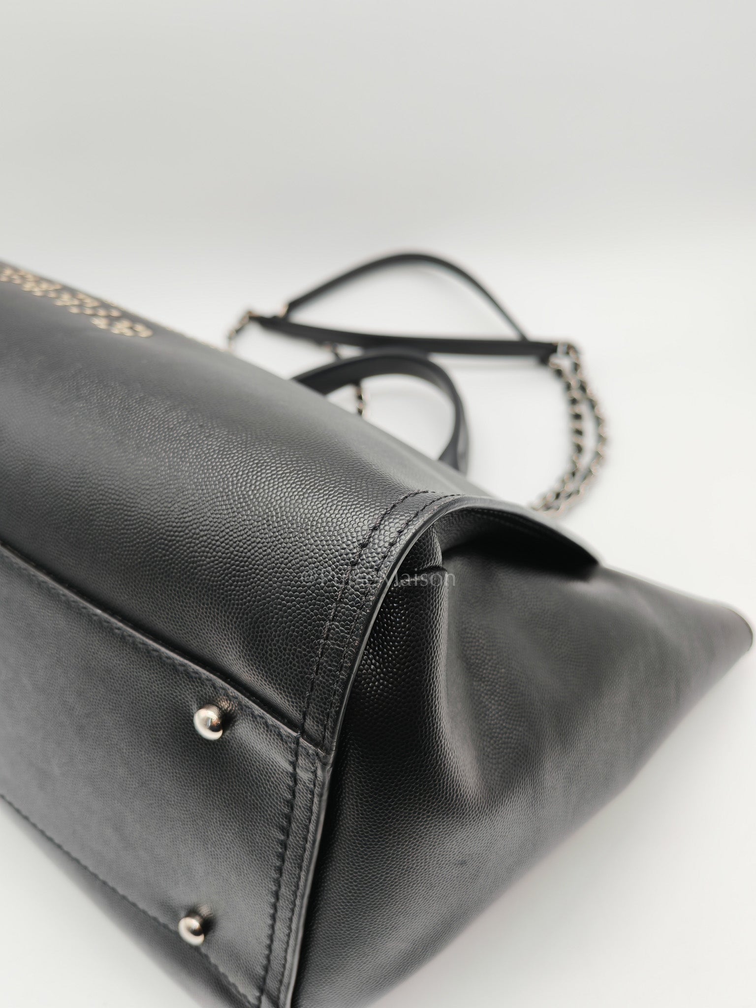 Chanel Studded Deauville Tote Bag Large in Black Caviar Leather Silver Hardware (Series 25) | Purse Maison Luxury Bags Shop
