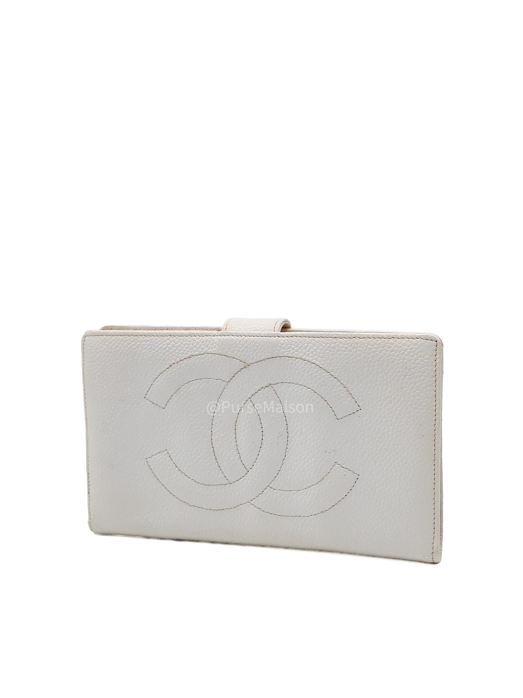 Chanel Timeless CC Long Bifold Wallet in White Caviar Leather and Gold Hardware Series 5 | Purse Maison Luxury Bags Shop