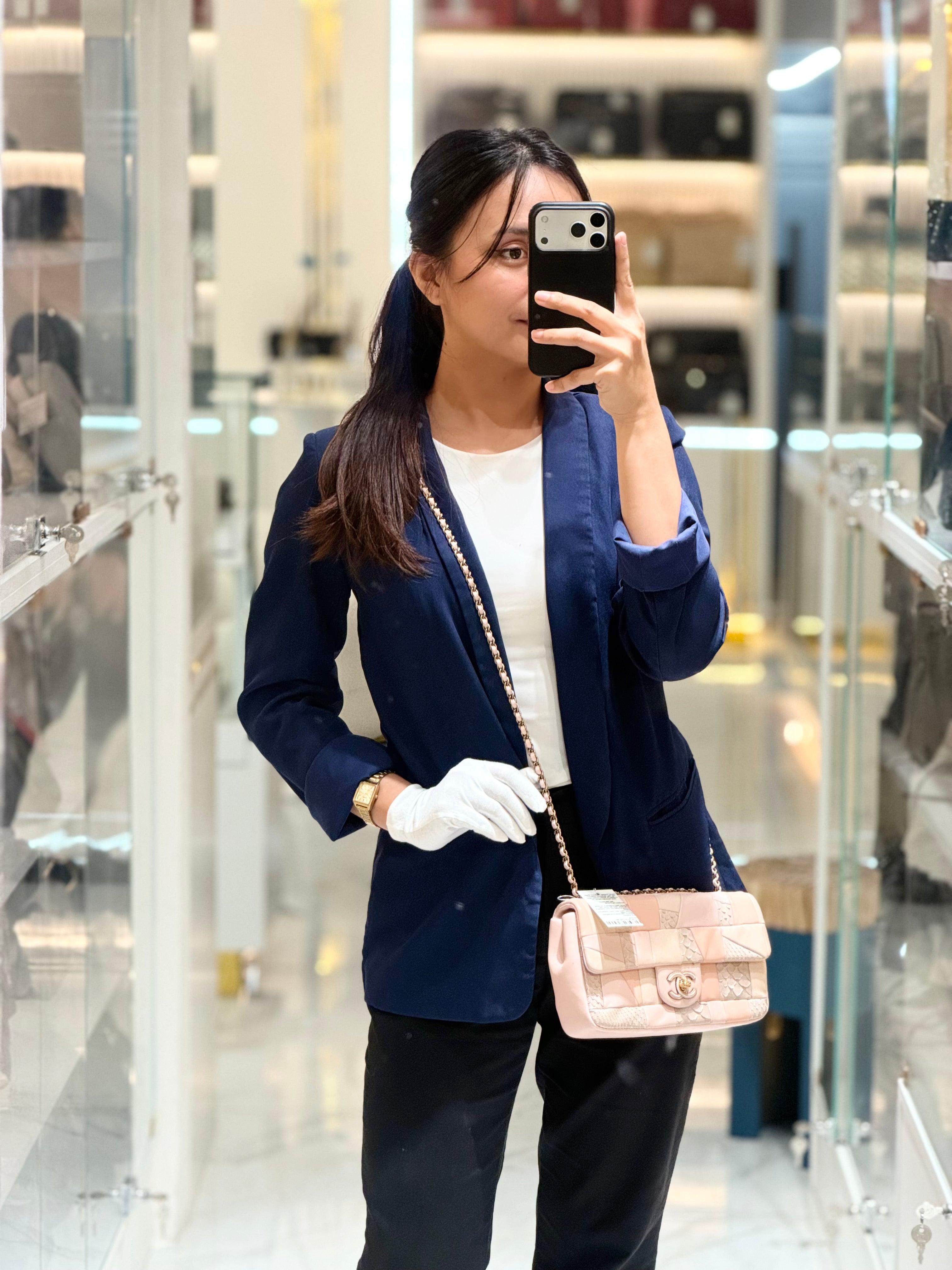 Chanel Timeless Patchwork Single Flap Bag Small in Multicolor Lambskin & Python Leather Aged Gold Hardware (Series 22) | Purse Maison Luxury Bags Shop