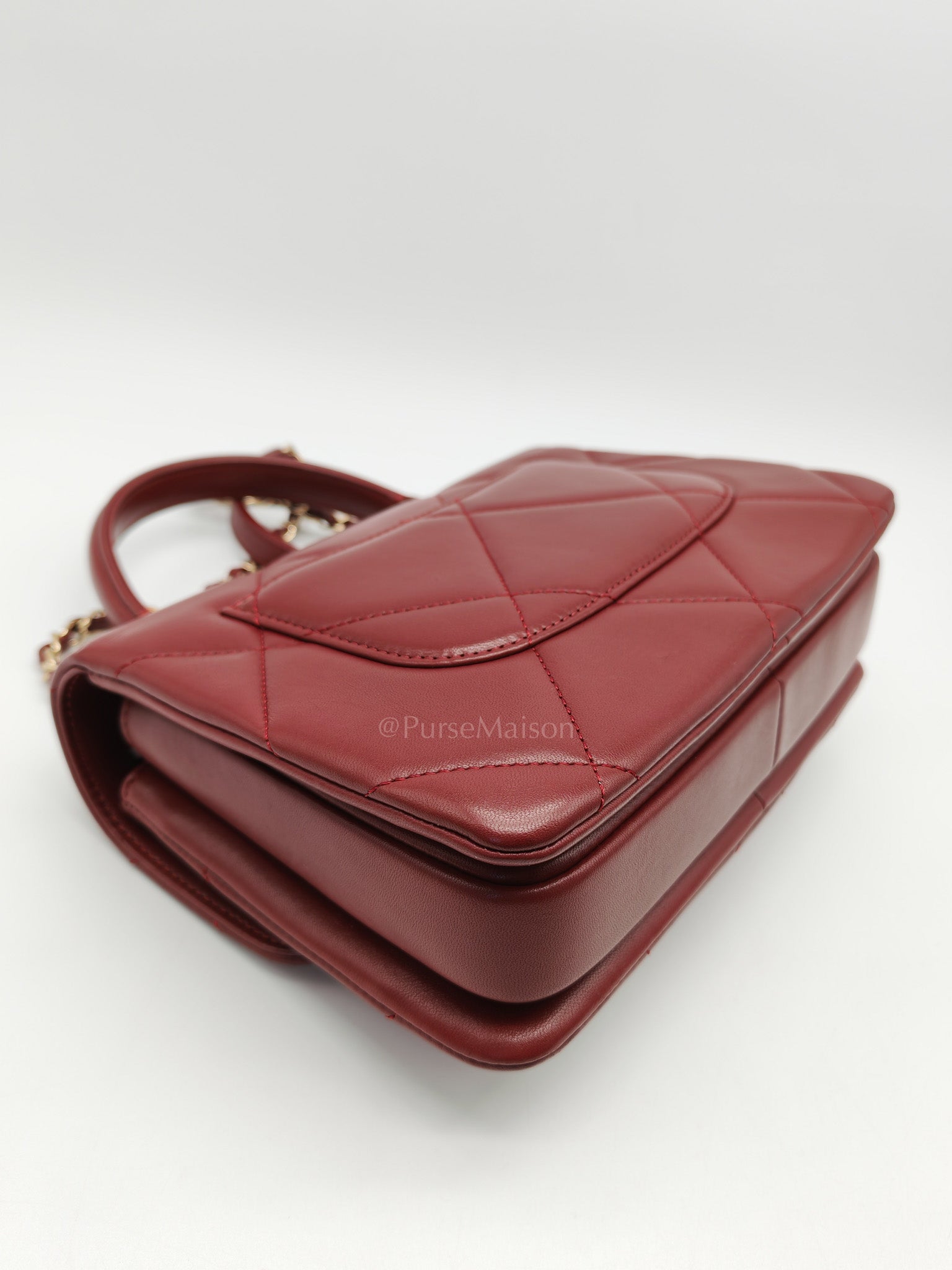 Chanel Trendy CC Top Handle Small in Burgundy Lambskin Leather Light Gold Hardware (Series 28) | Purse Maison Luxury Bags Shop