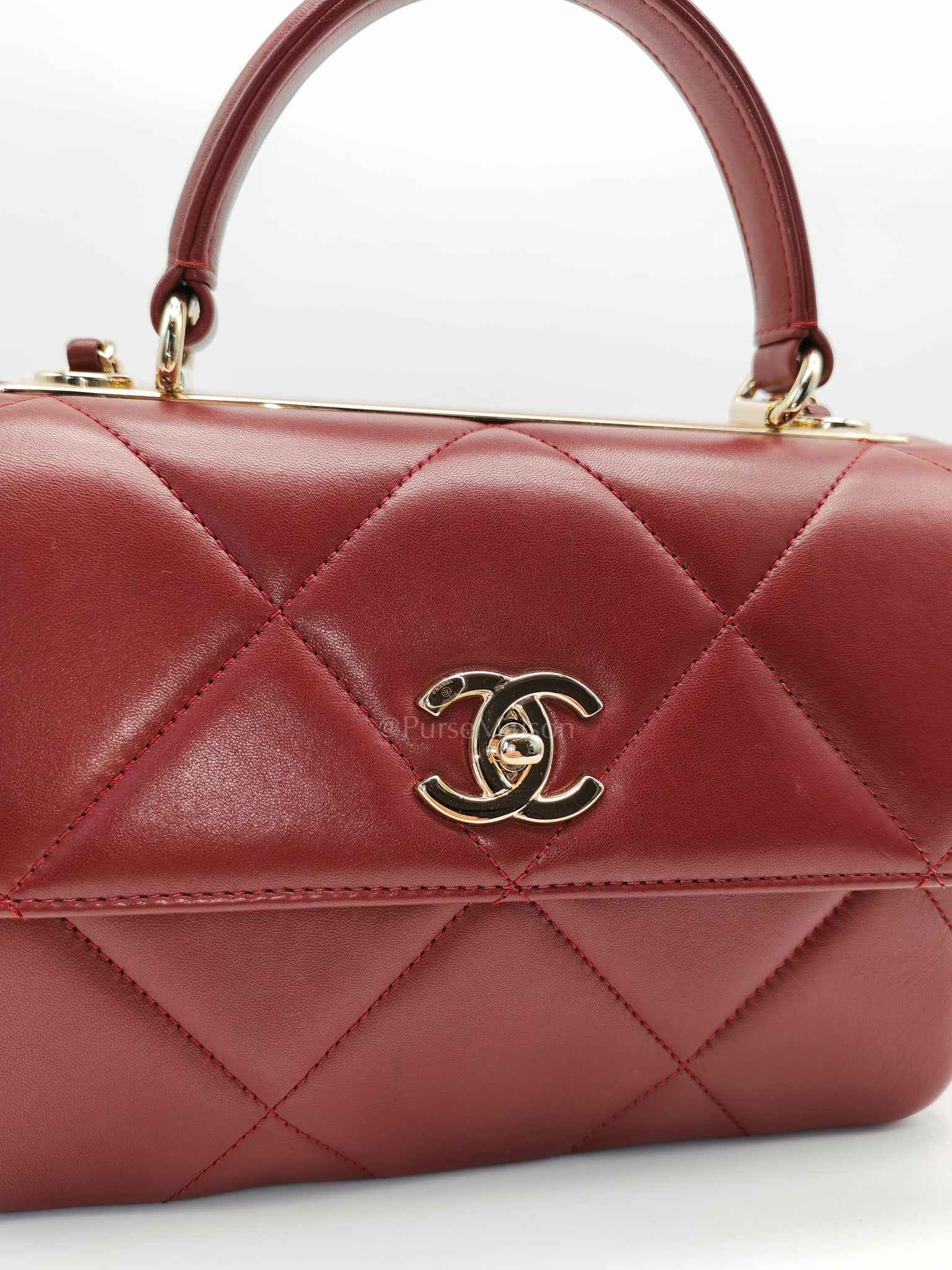 Chanel Trendy CC Top Handle Small in Burgundy Lambskin Leather Light Gold Hardware (Series 28) | Purse Maison Luxury Bags Shop