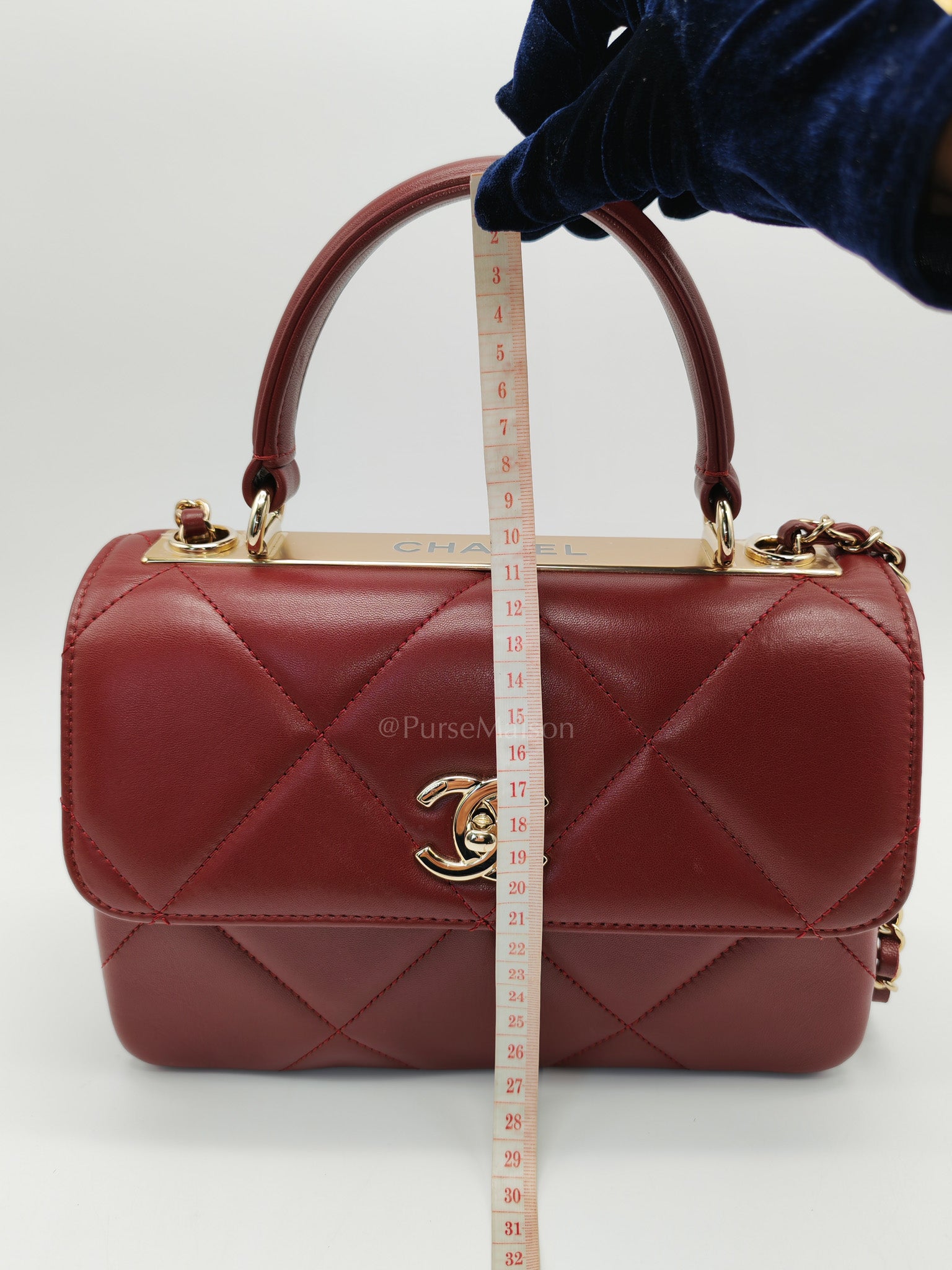 Chanel Trendy CC Top Handle Small in Burgundy Lambskin Leather Light Gold Hardware (Series 28) | Purse Maison Luxury Bags Shop