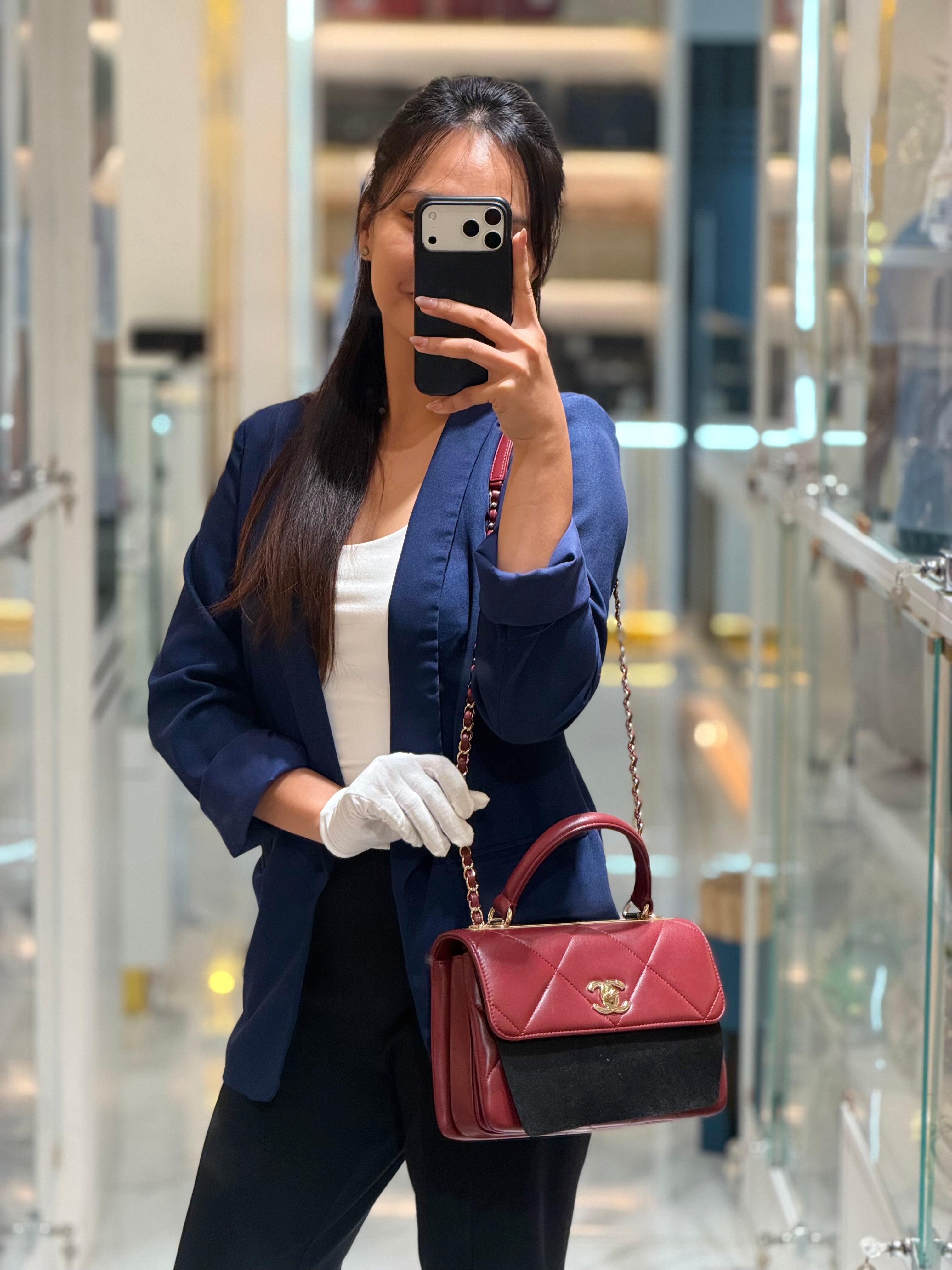 Chanel Trendy CC Top Handle Small in Burgundy Lambskin Leather Light Gold Hardware (Series 28) | Purse Maison Luxury Bags Shop