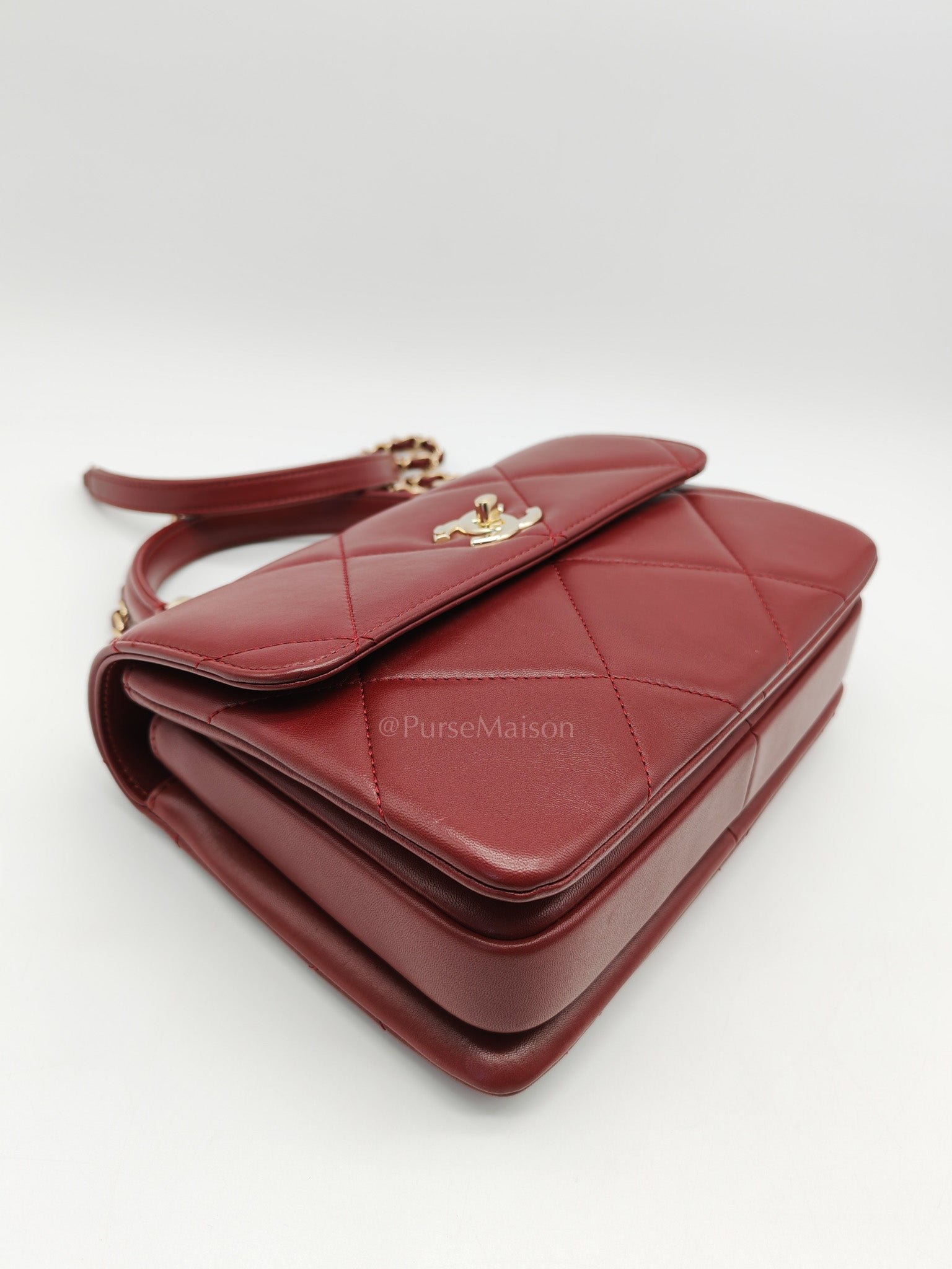 Chanel Trendy CC Top Handle Small in Burgundy Lambskin Leather Light Gold Hardware (Series 28) | Purse Maison Luxury Bags Shop