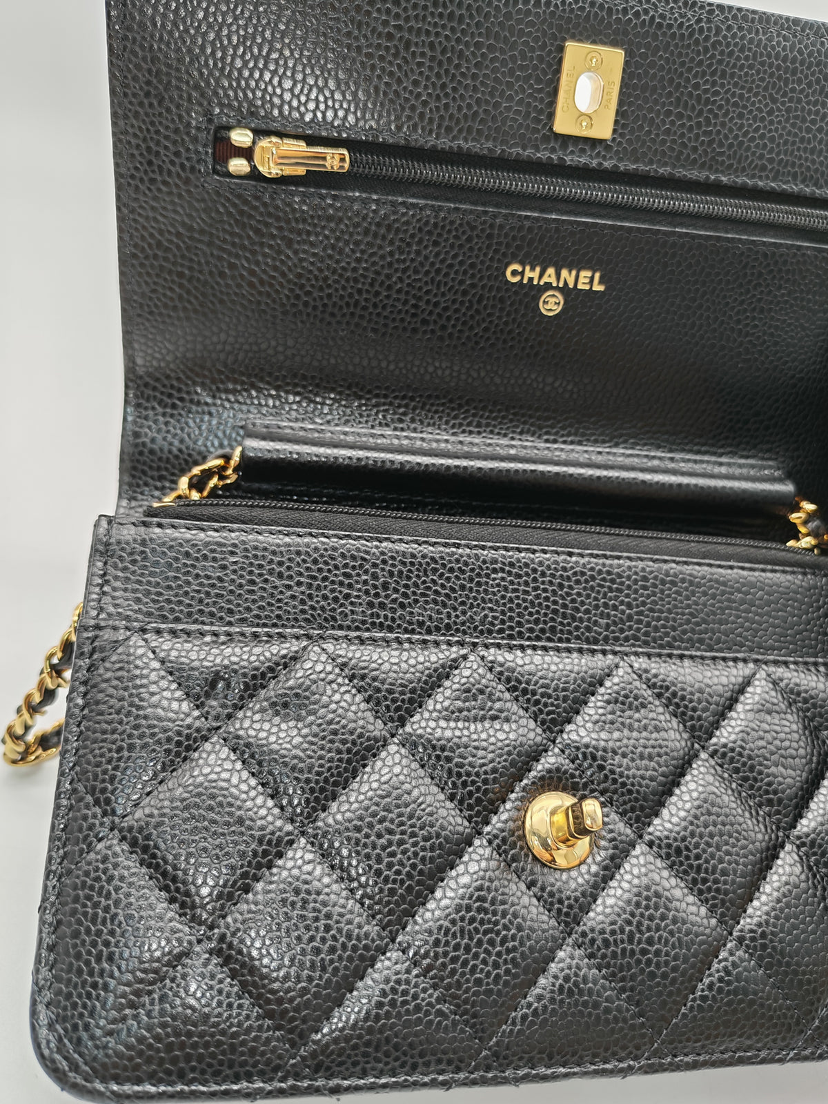 Chanel Turn Lock Wallet On Chain (WOC) in Black Caviar Leather Gold Hardware Microchip (GG****2G) | Purse Maison Luxury Bags Shop