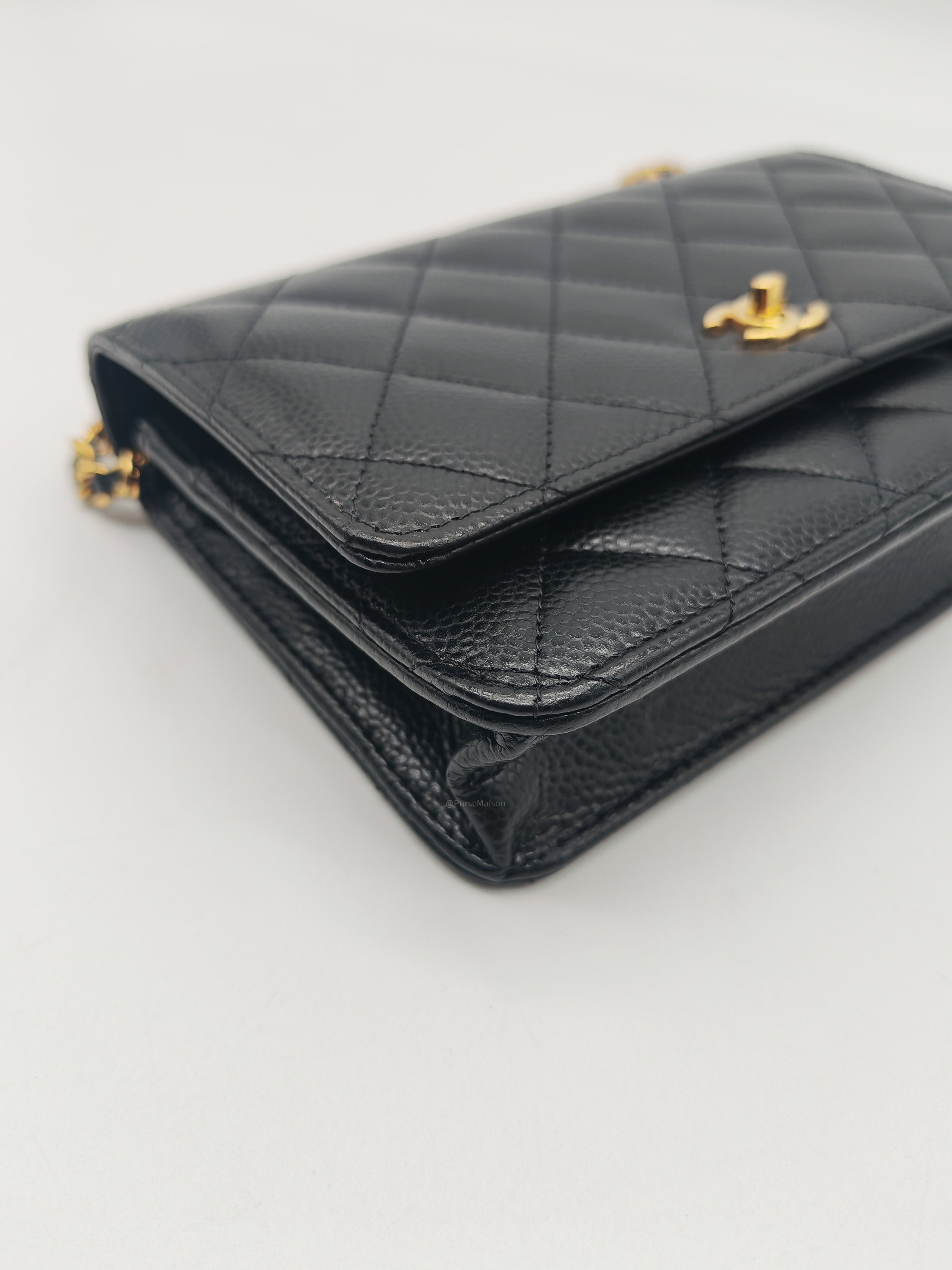 Chanel Turn Lock Wallet on Chain (WOC) in Black Caviar Leather Gold Hardware (Microchip) | Purse Maison Luxury Bags Shop