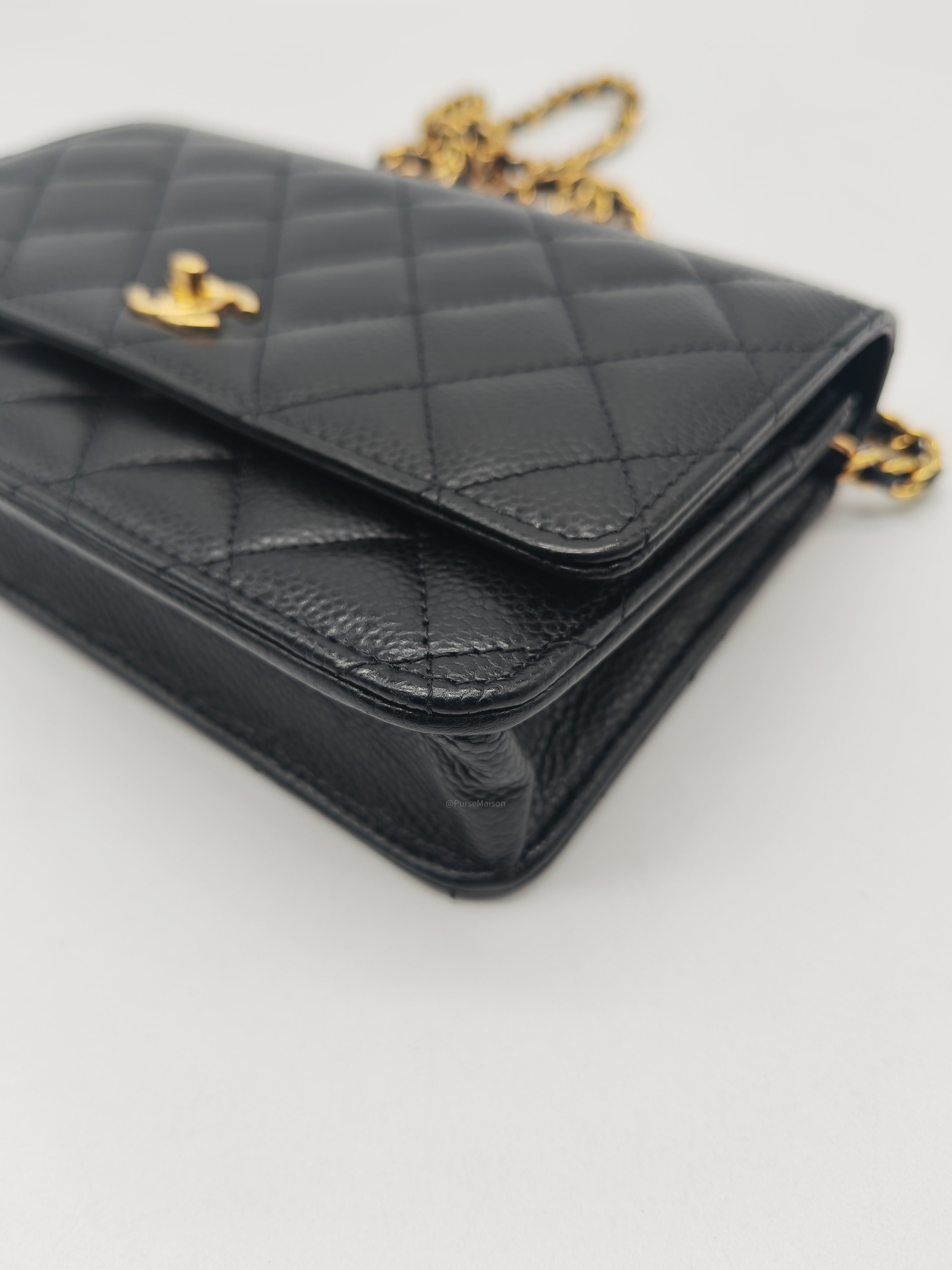 Chanel Turn Lock Wallet on Chain (WOC) in Black Caviar Leather Gold Hardware (Microchip) | Purse Maison Luxury Bags Shop