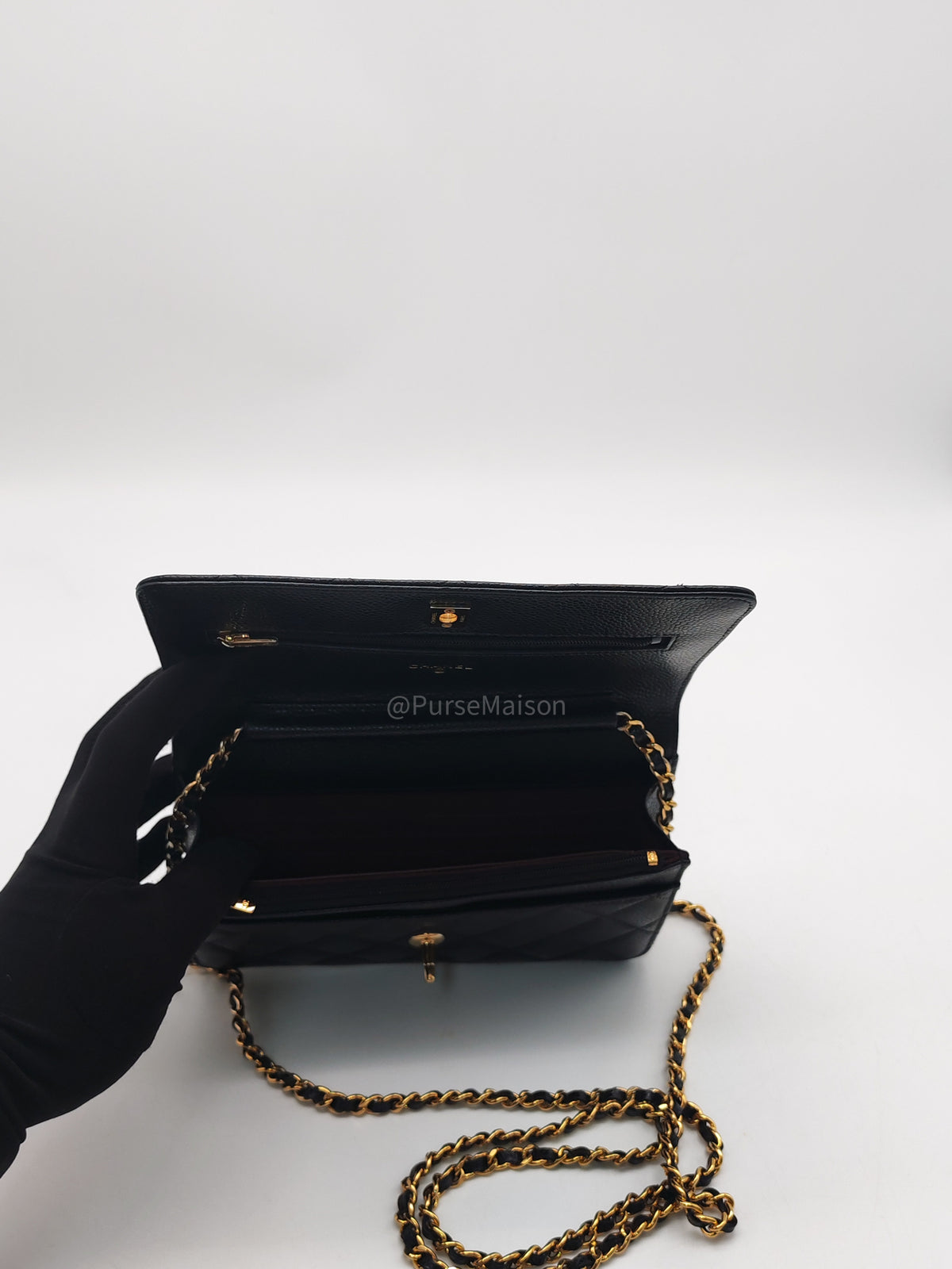 Chanel Turn Lock Wallet On Chain (WOC) in Black Caviar Leather Gold Hardware (Microchip) | Purse Maison Luxury Bags Shop