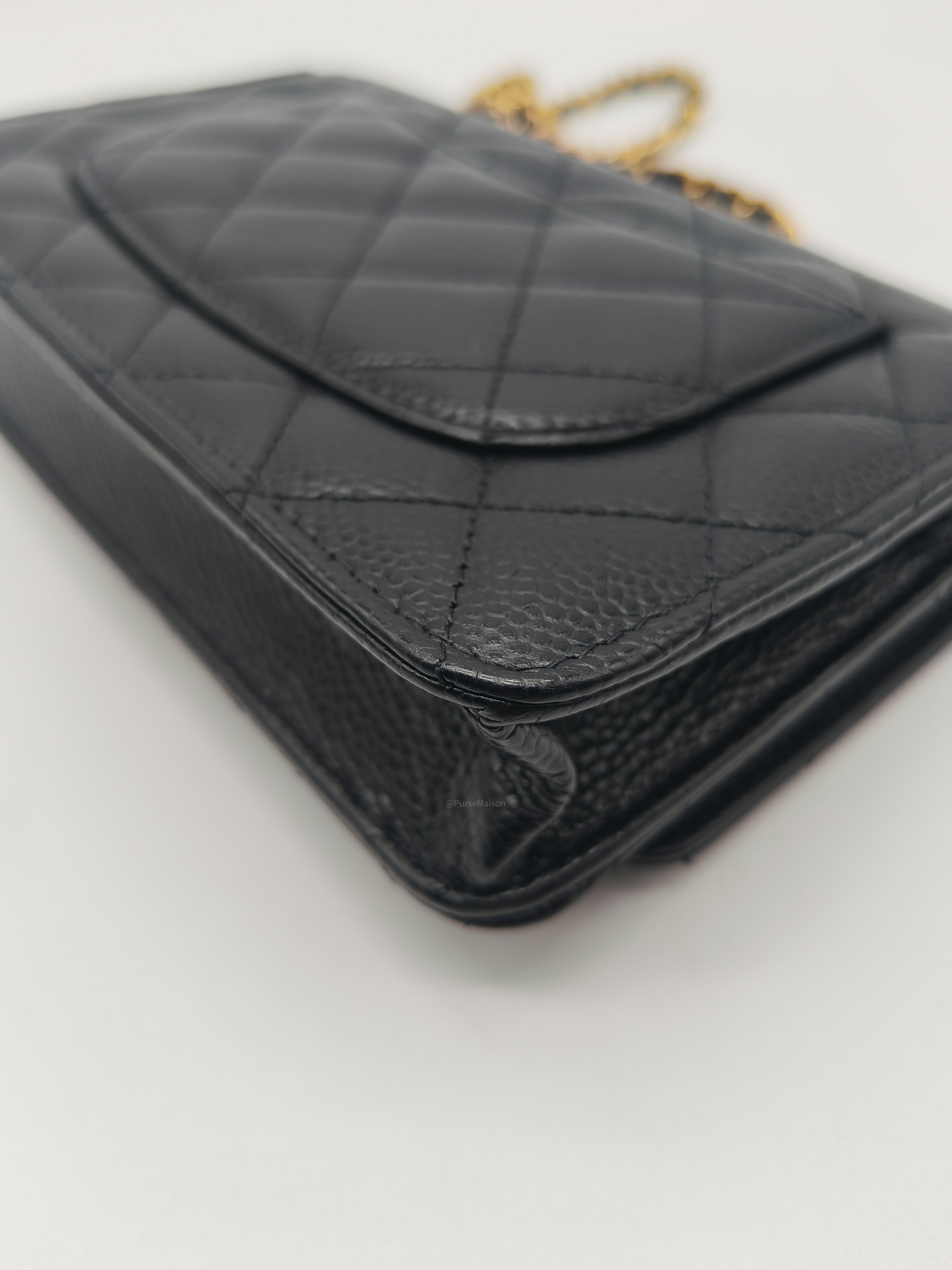 Chanel Turn Lock Wallet on Chain (WOC) in Black Caviar Leather Gold Hardware (Microchip) | Purse Maison Luxury Bags Shop