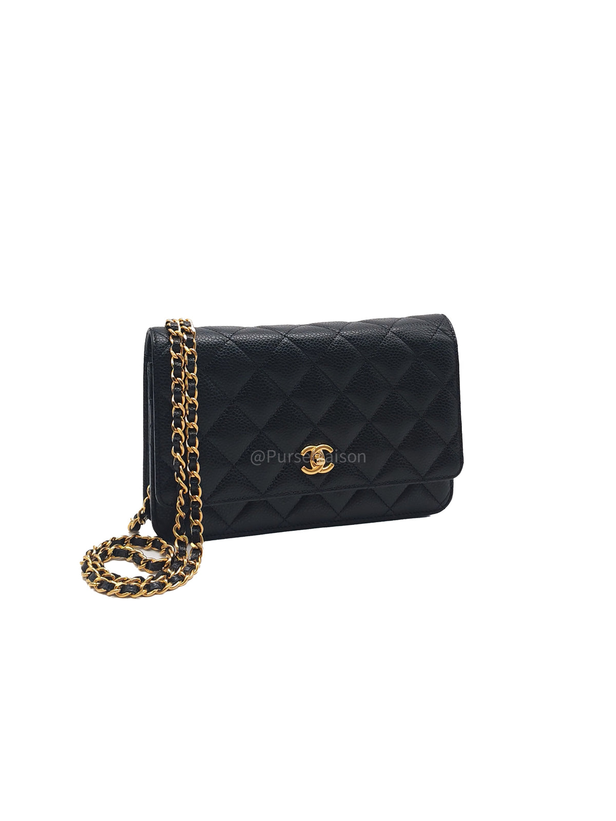 Chanel Turn Lock Wallet On Chain (WOC) in Black Caviar Leather Gold Hardware (Microchip) | Purse Maison Luxury Bags Shop