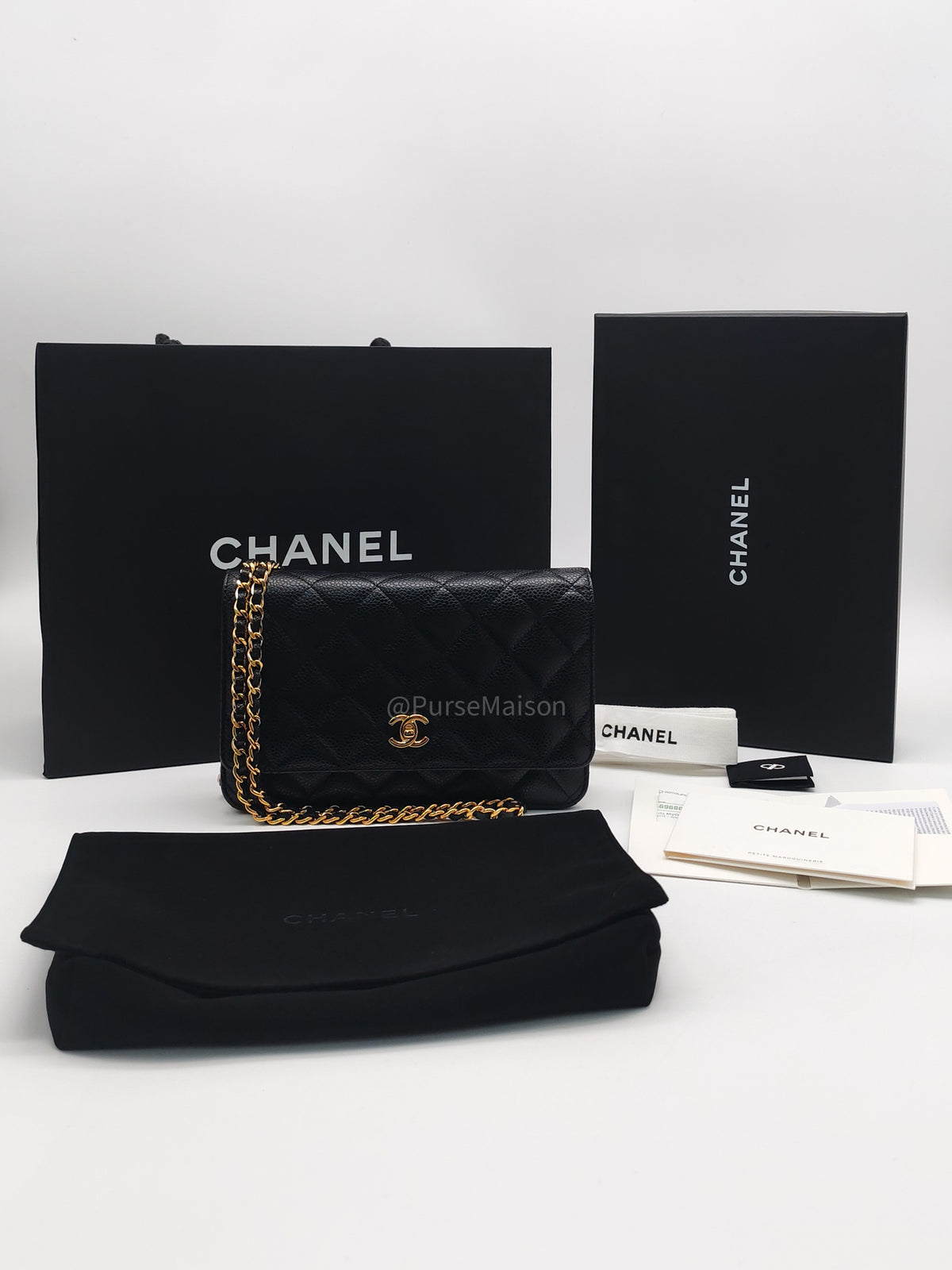 Chanel Turn Lock Wallet On Chain (WOC) in Black Caviar Leather Gold Hardware (Microchip) | Purse Maison Luxury Bags Shop