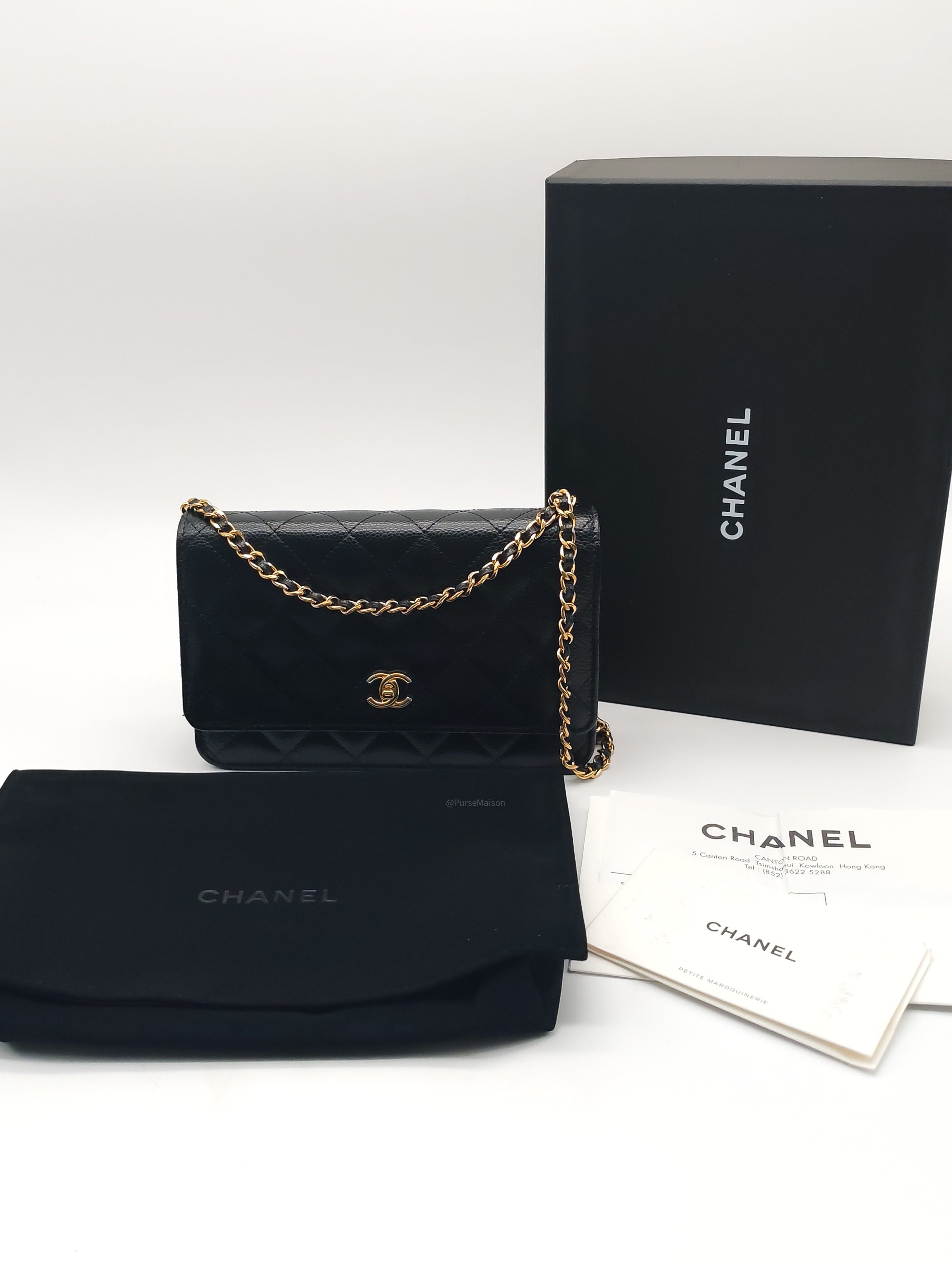 Chanel Turn Lock Wallet on Chain (WOC) in Black Caviar Leather Gold Hardware (Microchip) | Purse Maison Luxury Bags Shop