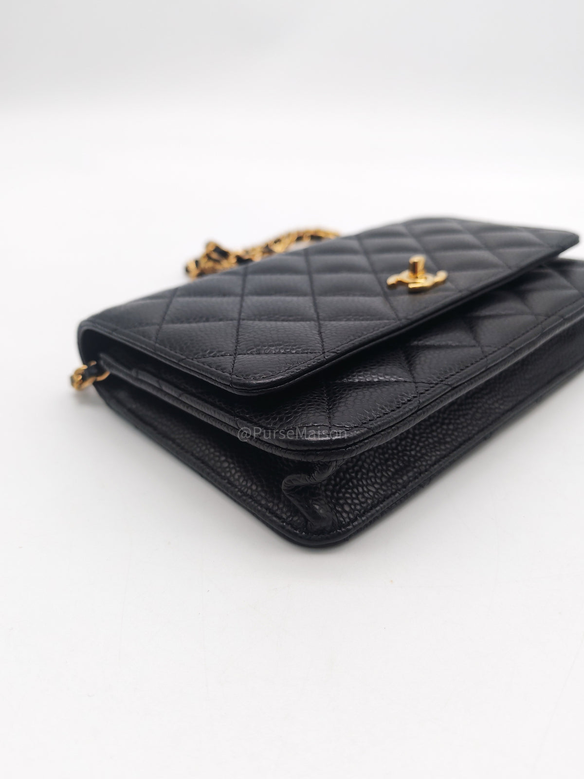 Chanel Turn Lock Wallet On Chain (WOC) in Black Caviar Leather Gold Hardware (Microchip) | Purse Maison Luxury Bags Shop