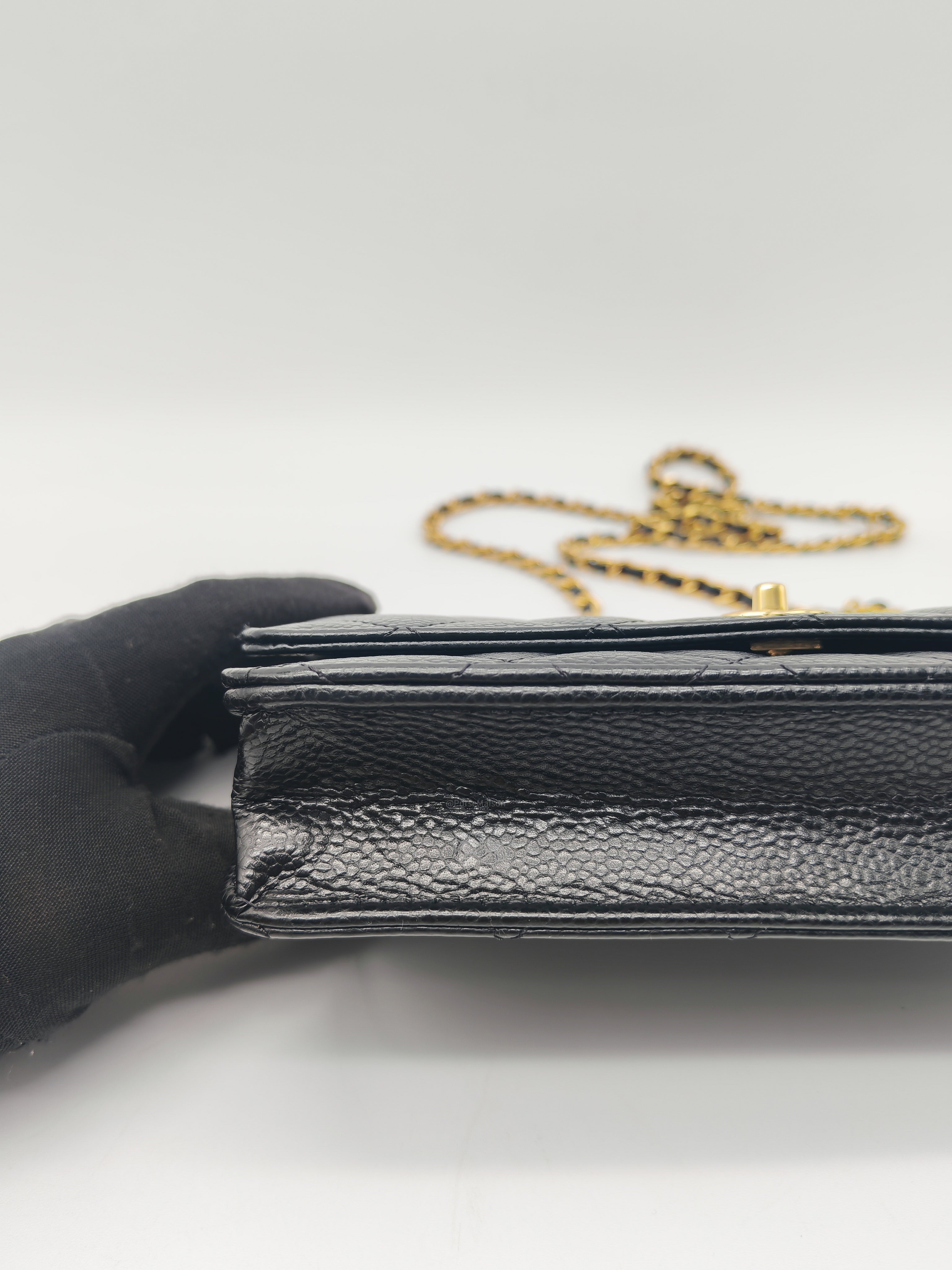 Chanel Turn Lock Wallet on Chain (WOC) in Black Caviar Leather Gold Hardware (Microchip) | Purse Maison Luxury Bags Shop