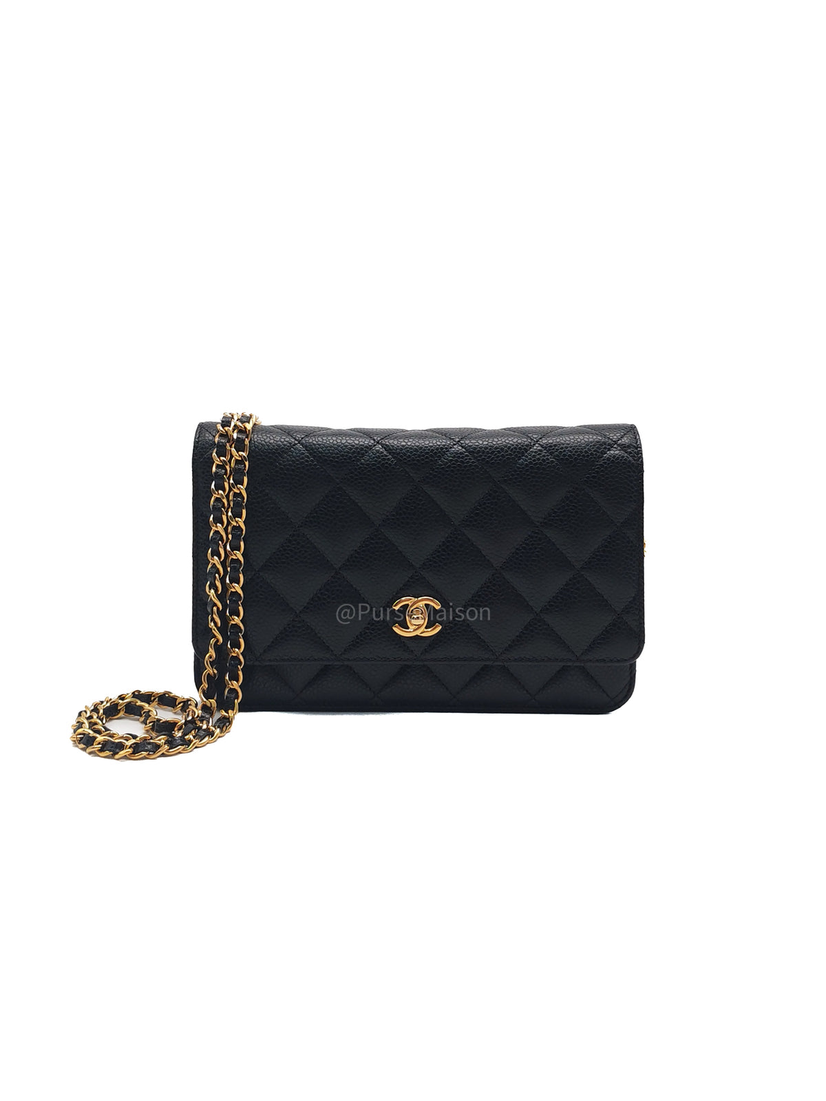 Chanel Turn Lock Wallet On Chain (WOC) in Black Caviar Leather Gold Hardware (Microchip) | Purse Maison Luxury Bags Shop