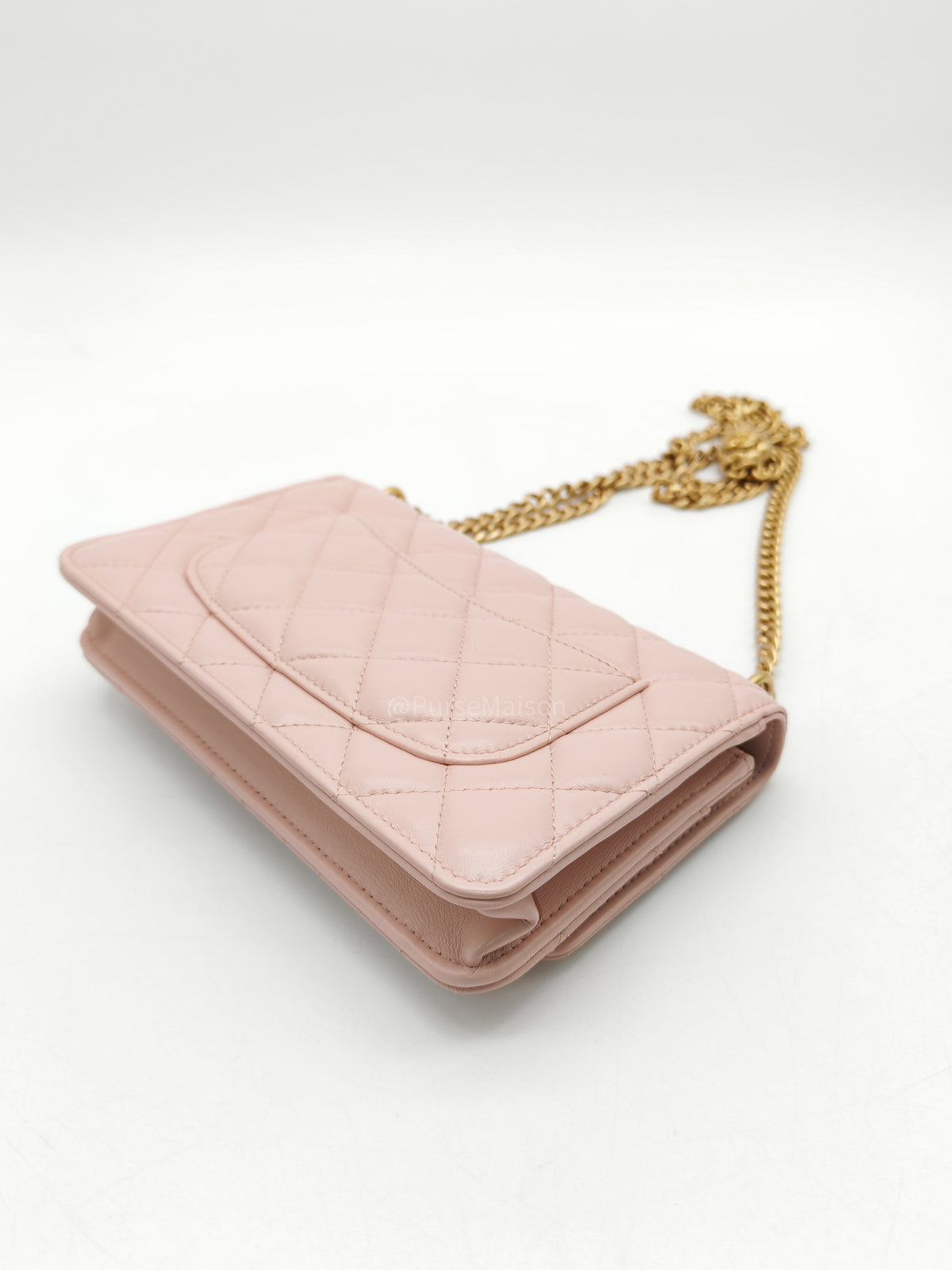 Chanel Turning Lock & Adjustable Chain Strap Wallet On Chain in Sakura Pink Lambskin Leather Aged Gold Hardware (Microchip) | Purse Maison Luxury Bags Shop