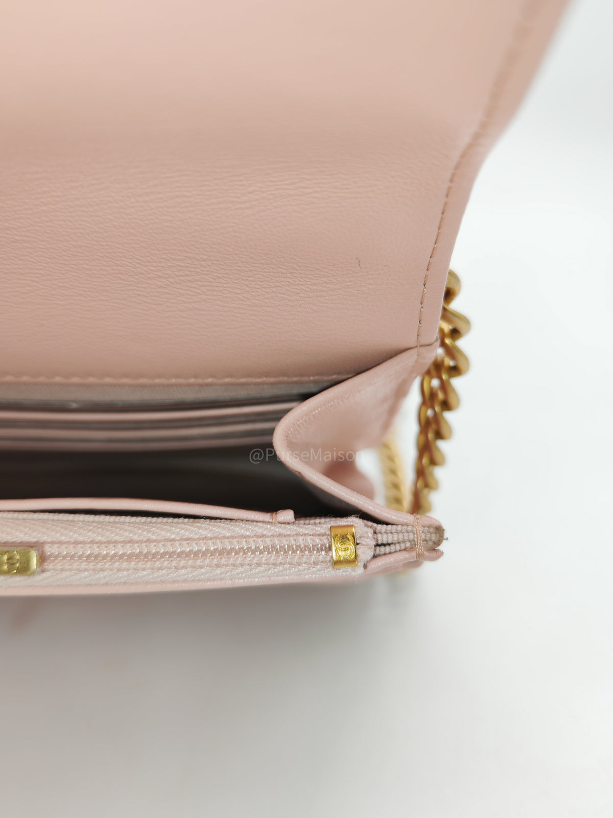 Chanel Turning Lock & Adjustable Chain Strap Wallet On Chain in Sakura Pink Lambskin Leather Aged Gold Hardware (Microchip) | Purse Maison Luxury Bags Shop