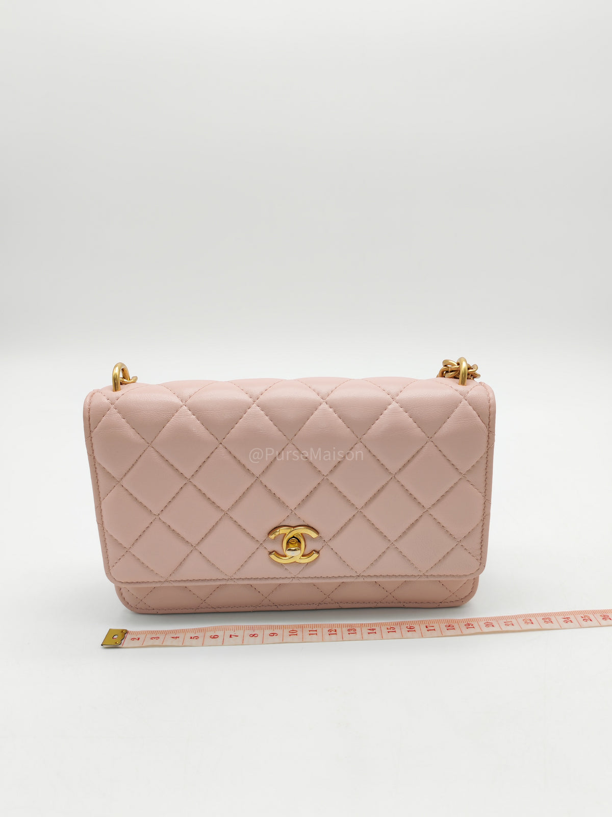 Chanel Turning Lock & Adjustable Chain Strap Wallet On Chain in Sakura Pink Lambskin Leather Aged Gold Hardware (Microchip) | Purse Maison Luxury Bags Shop
