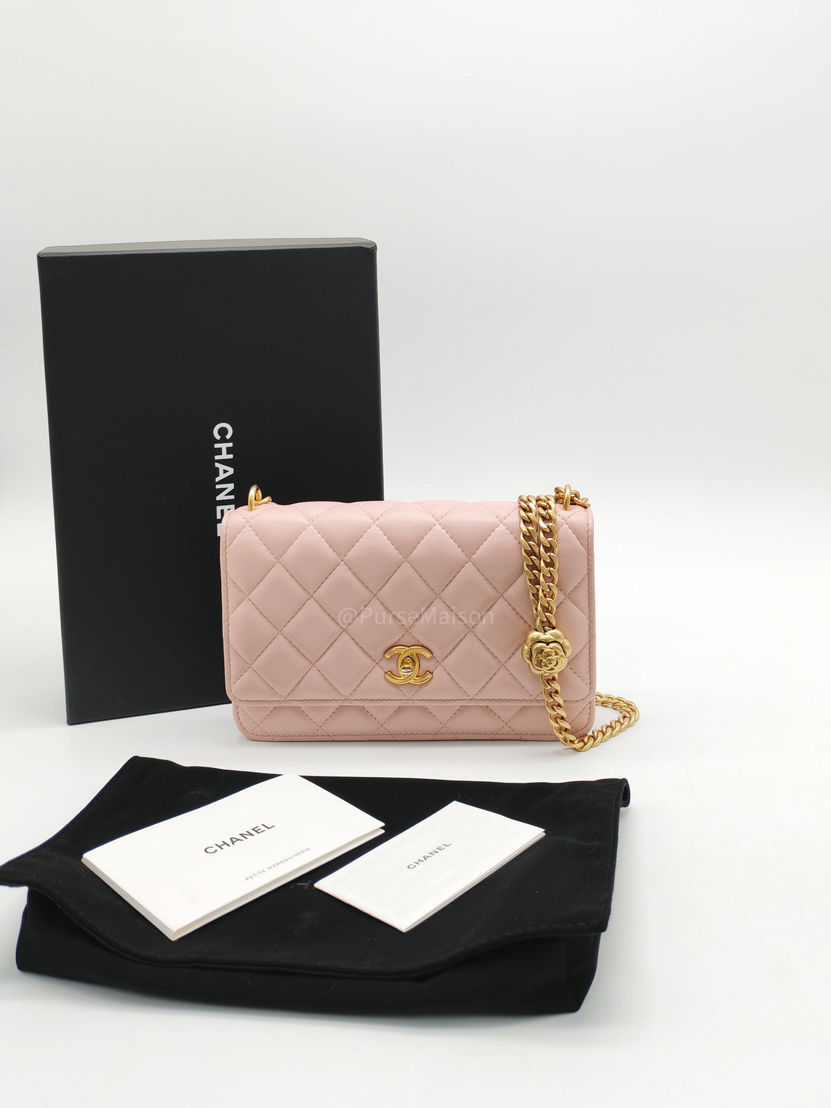 Chanel Turning Lock & Adjustable Chain Strap Wallet On Chain in Sakura Pink Lambskin Leather Aged Gold Hardware (Microchip) | Purse Maison Luxury Bags Shop