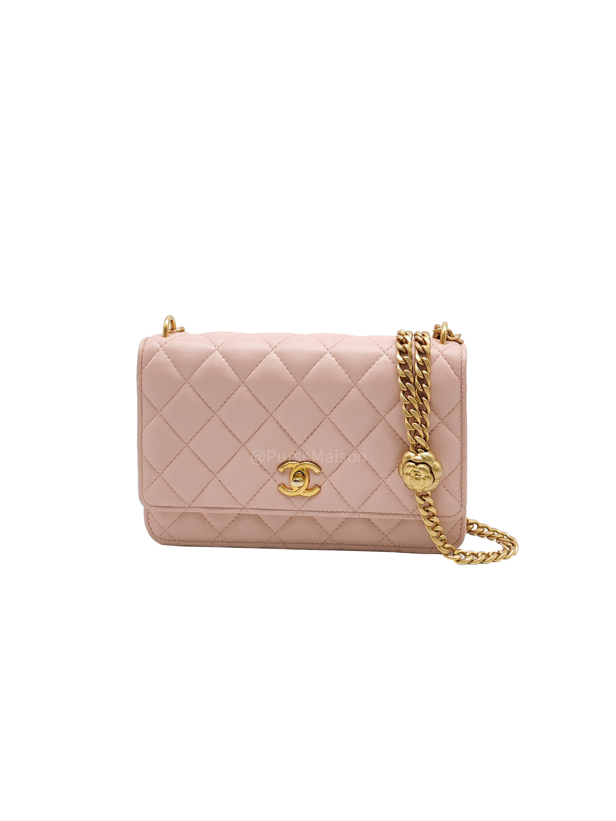 Chanel Turning Lock & Adjustable Chain Strap Wallet On Chain in Sakura Pink Lambskin Leather Aged Gold Hardware (Microchip) | Purse Maison Luxury Bags Shop