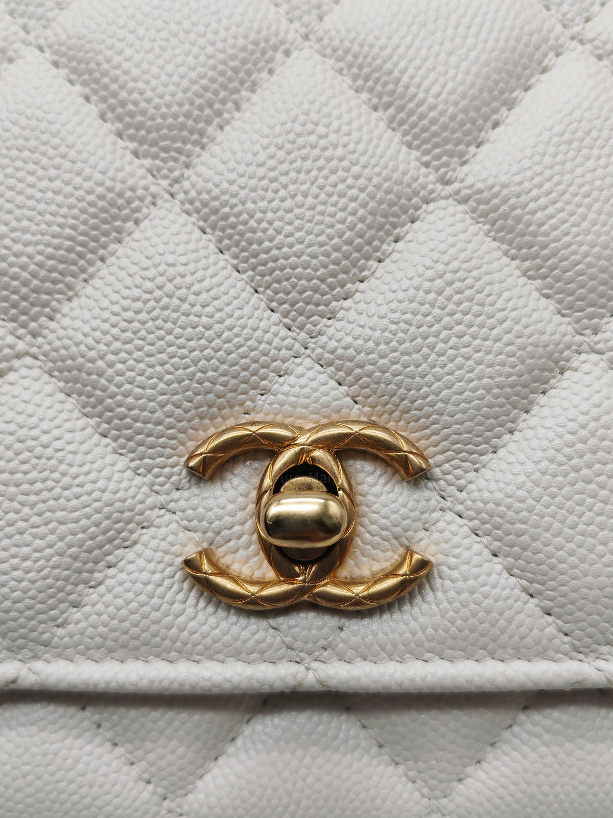 Chanel Turning Lock Wallet on Chain (WOC) in White Iridescent Caviar Leather Aged Gold Hardware (Microchip) | Purse Maison Luxury Bags Shop